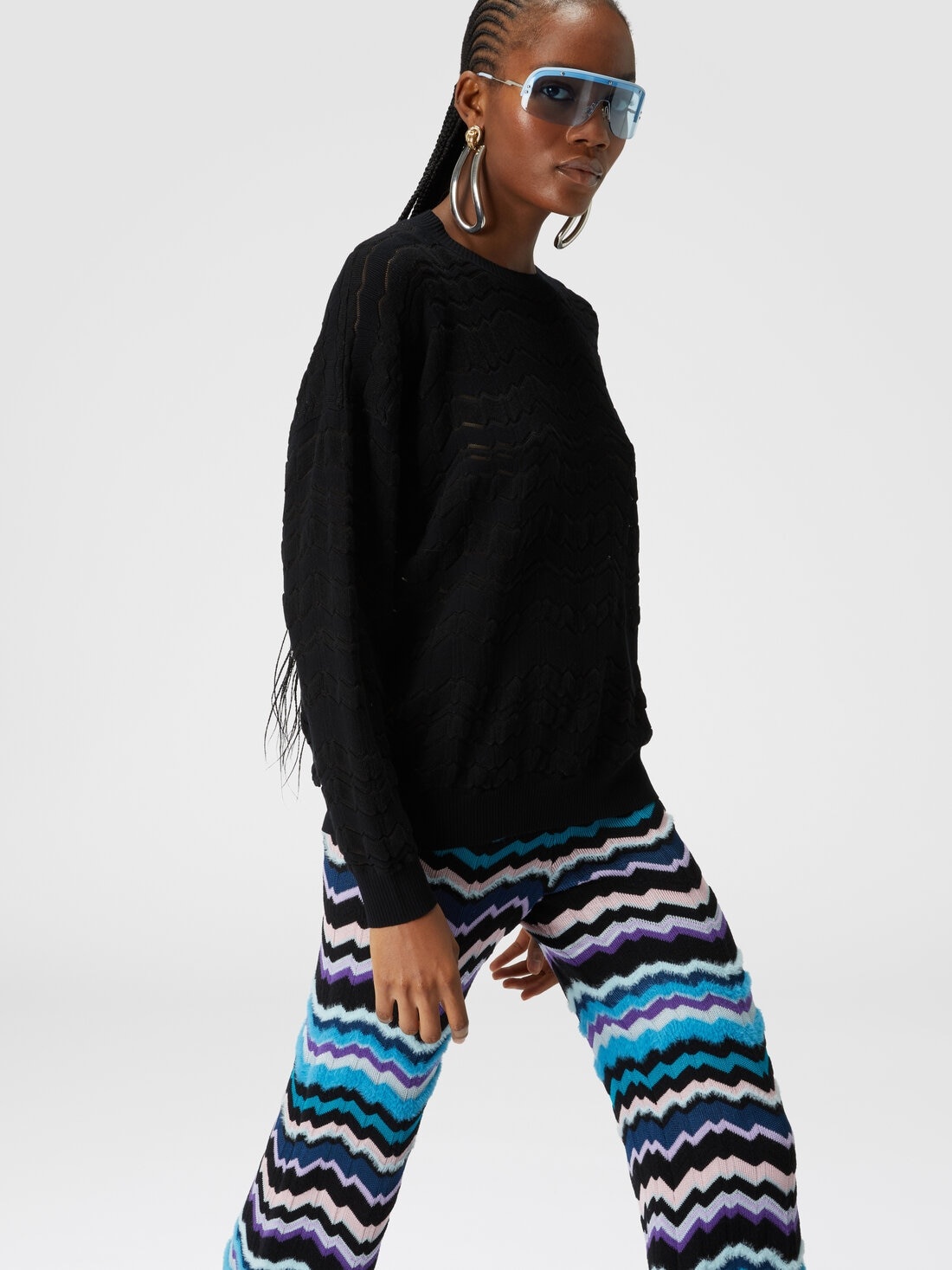 Trousers with Greek zig zag motif in viscose and wool - 4