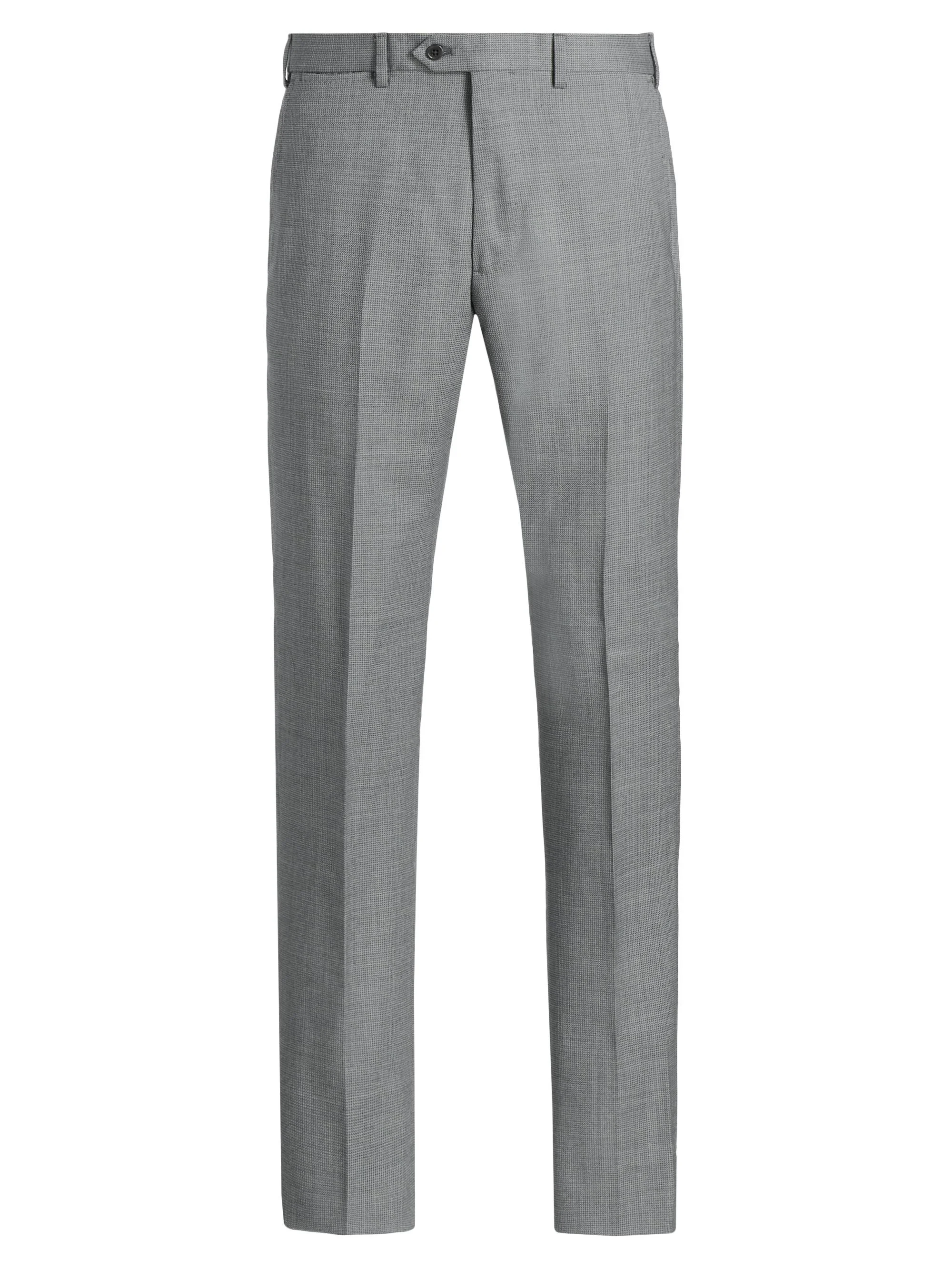 Men's Textured Virgin Wool Trousers - Grey - 1