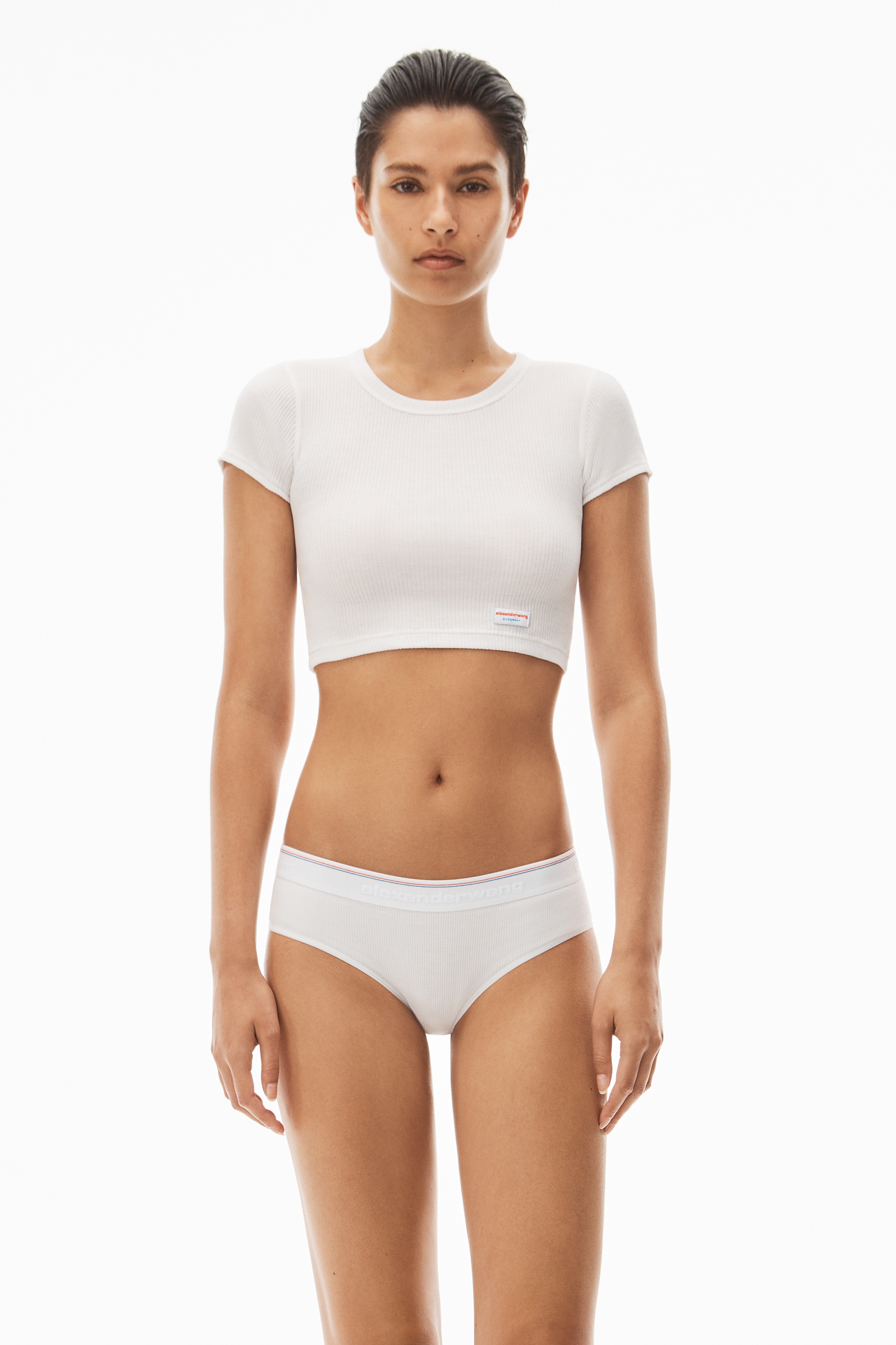 Cropped Short-Sleeve Tee in Ribbed Cotton Jersey - 2