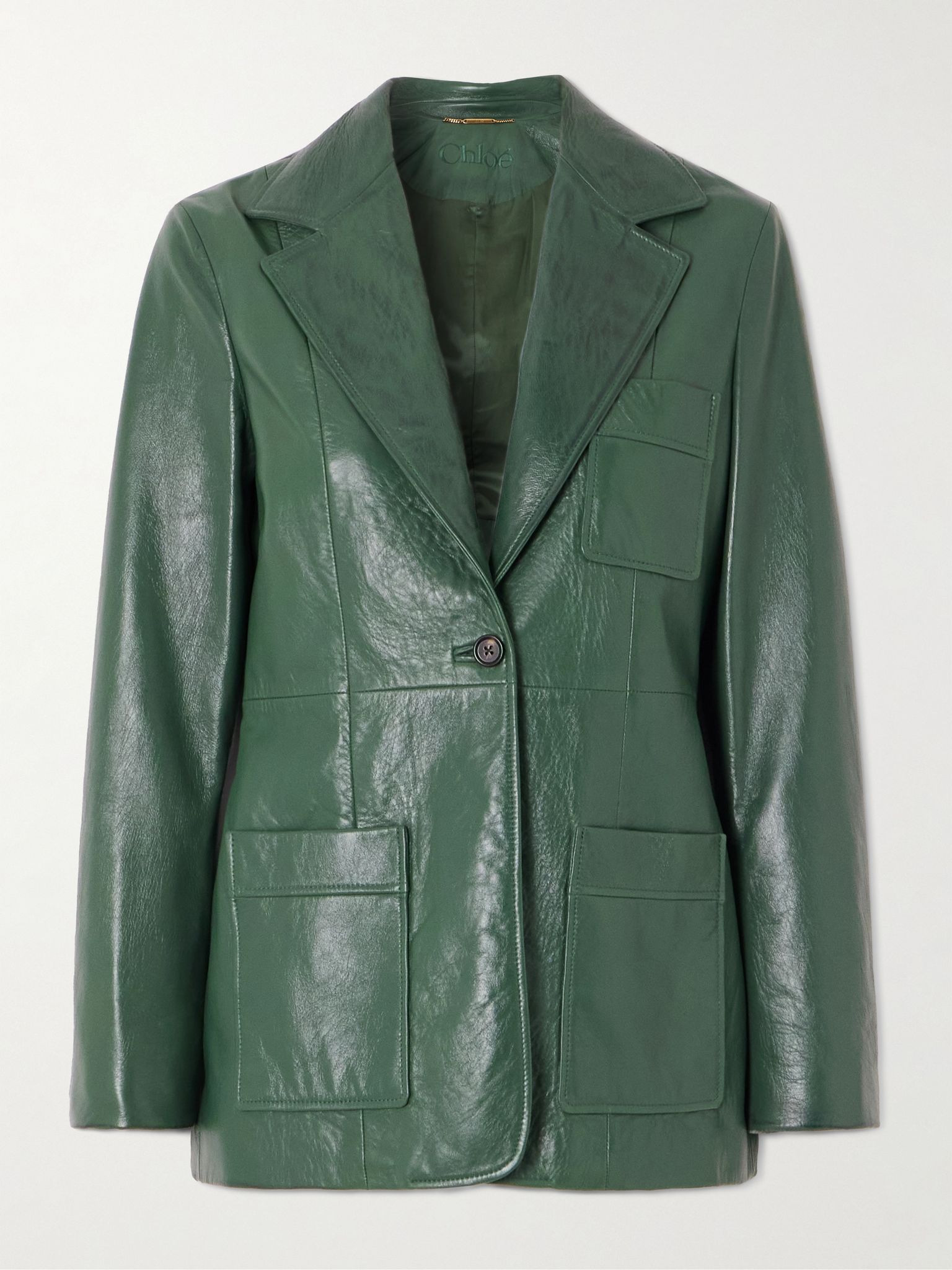 Paneled leather jacket Leaf green - 1