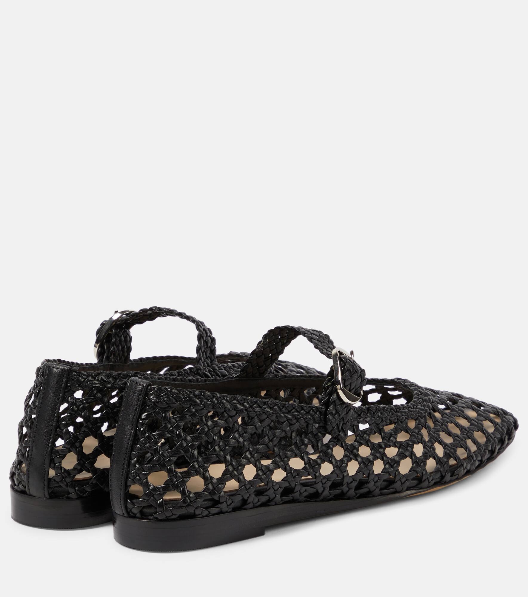 Woven leather Mary Jane flats - 3