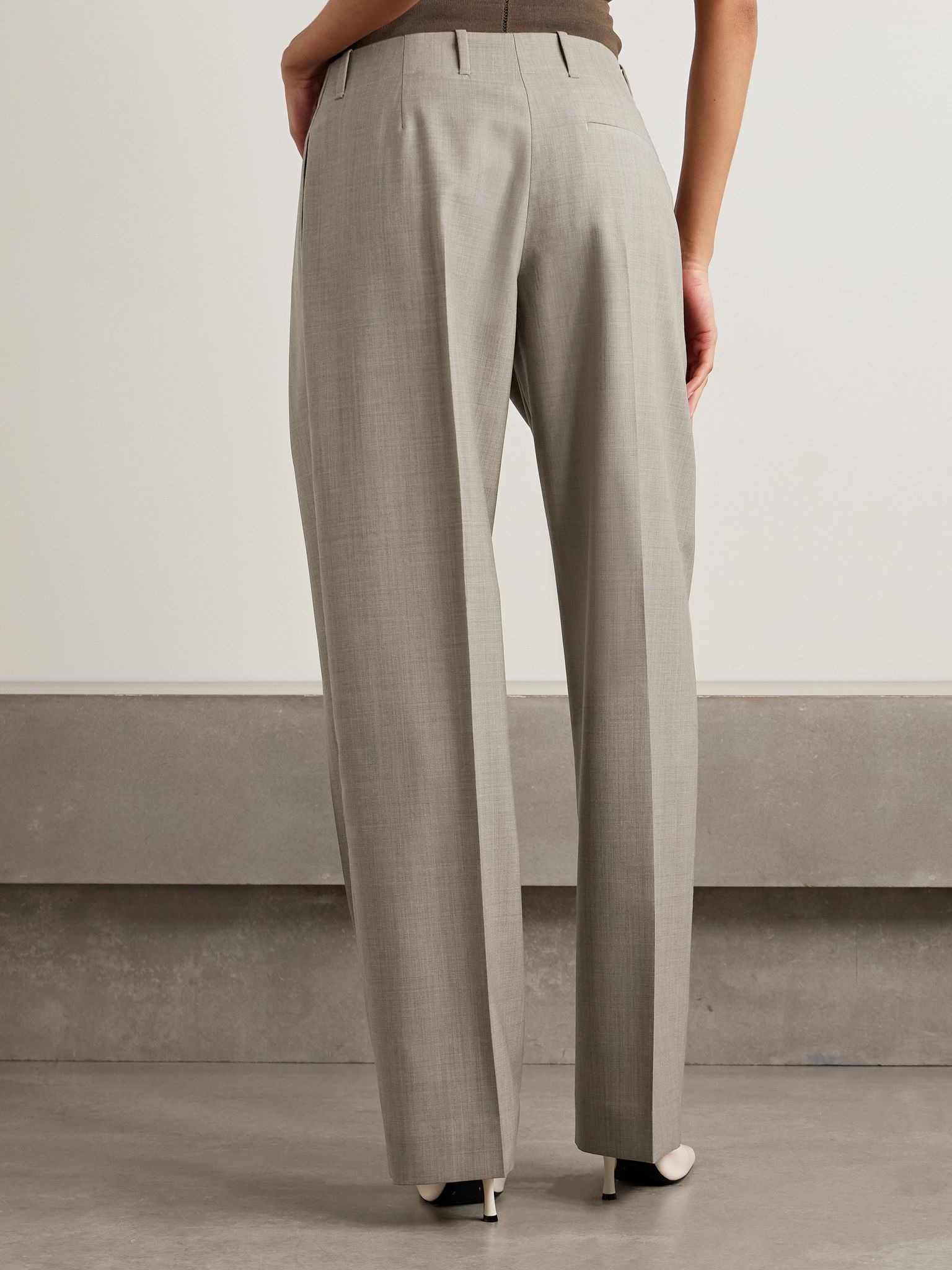 Pleated wool tapered pants Green - 4