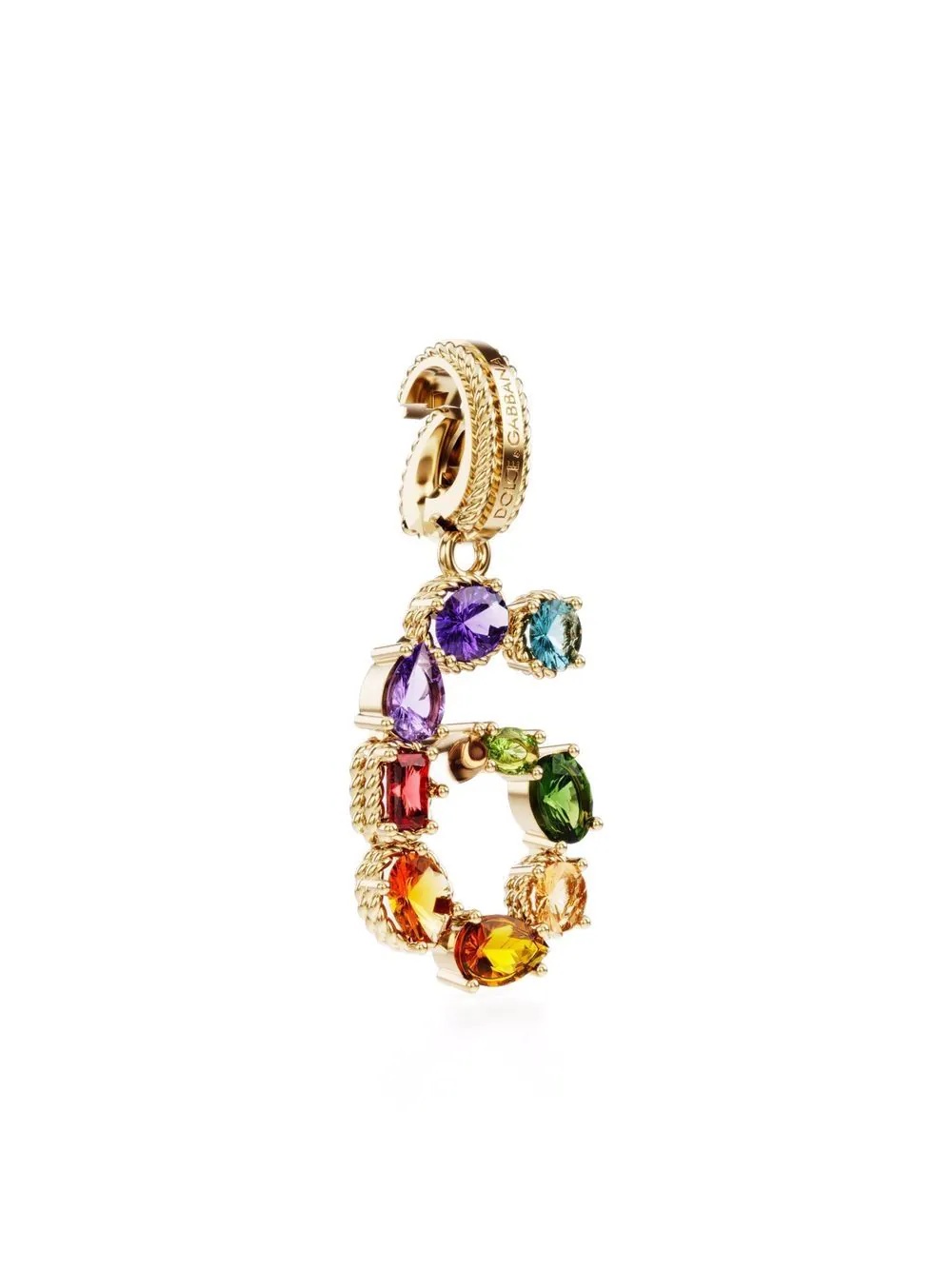 18kt yellow gold number 6 gemstone pendant - 2