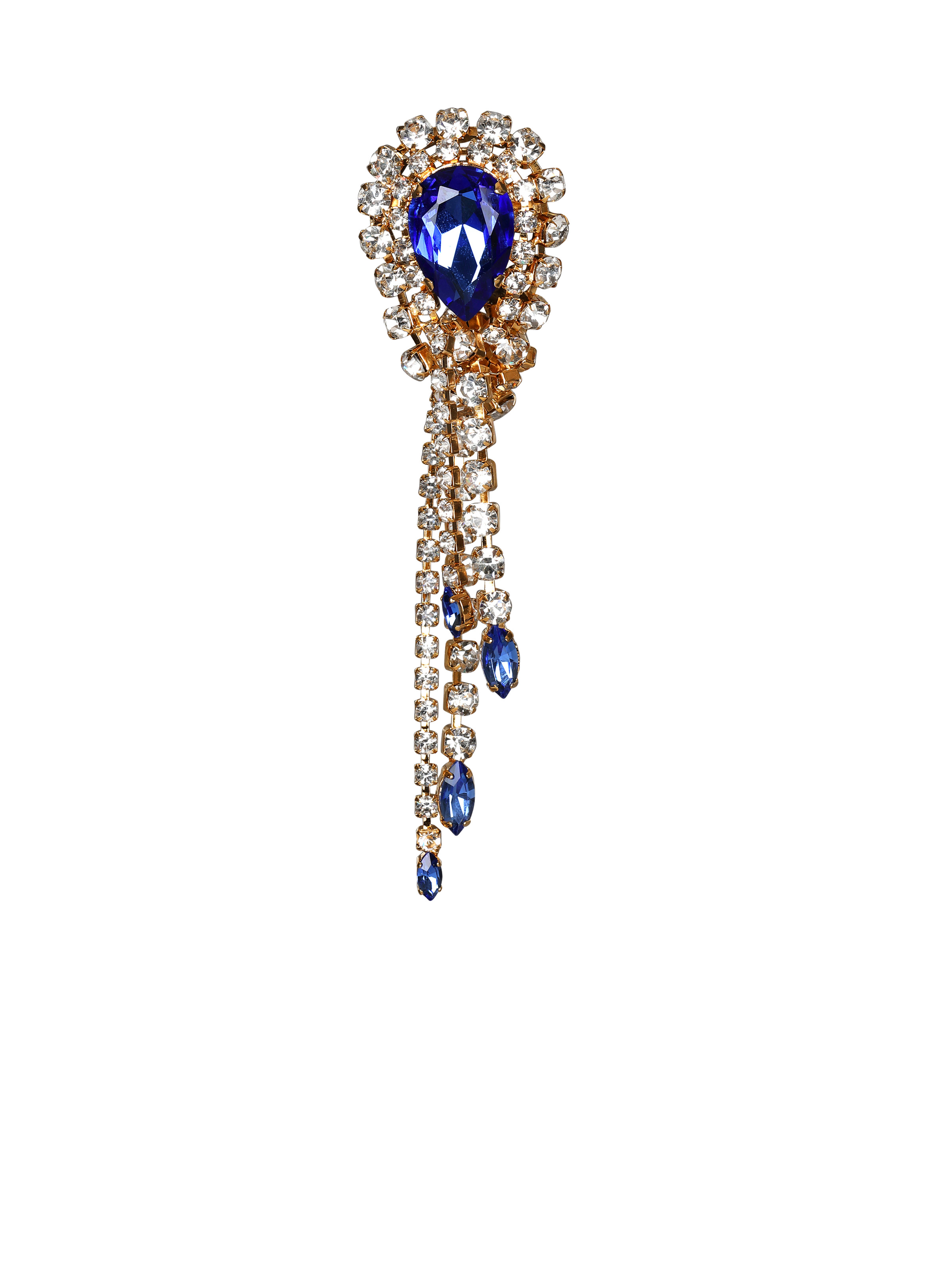 Brass and crystal pendant brooch - 1