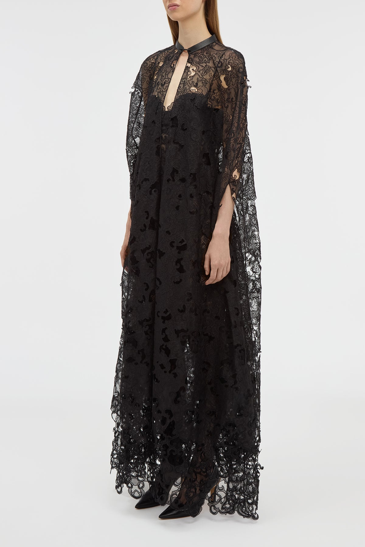 Tarah Cape in Black Silk Organza Lace - 3