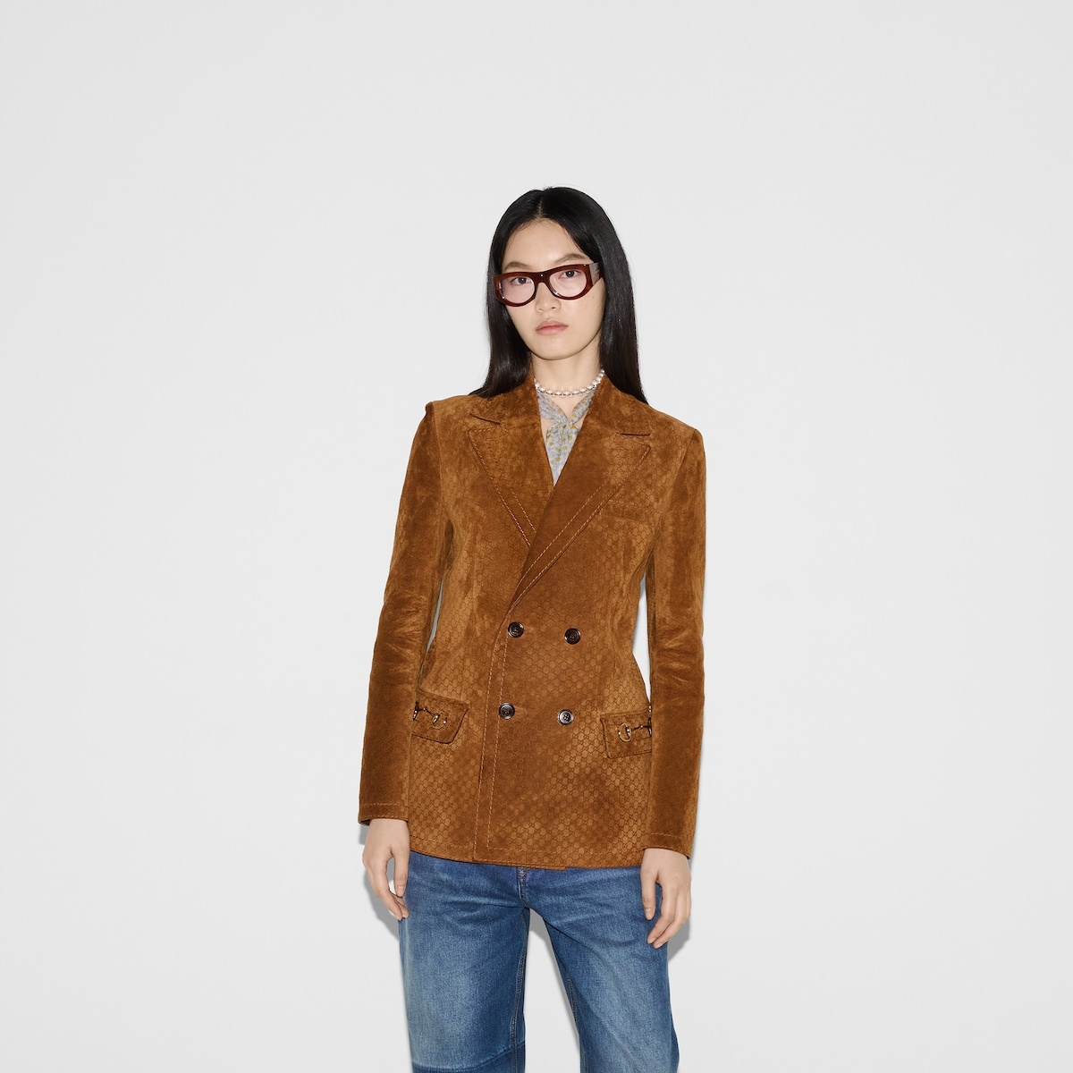 GG suede double-breasted jacket - 3