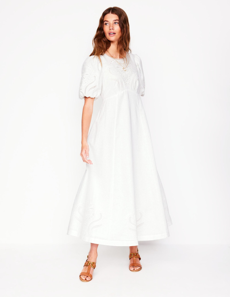 Empire Broderie Tea Dress-White 5