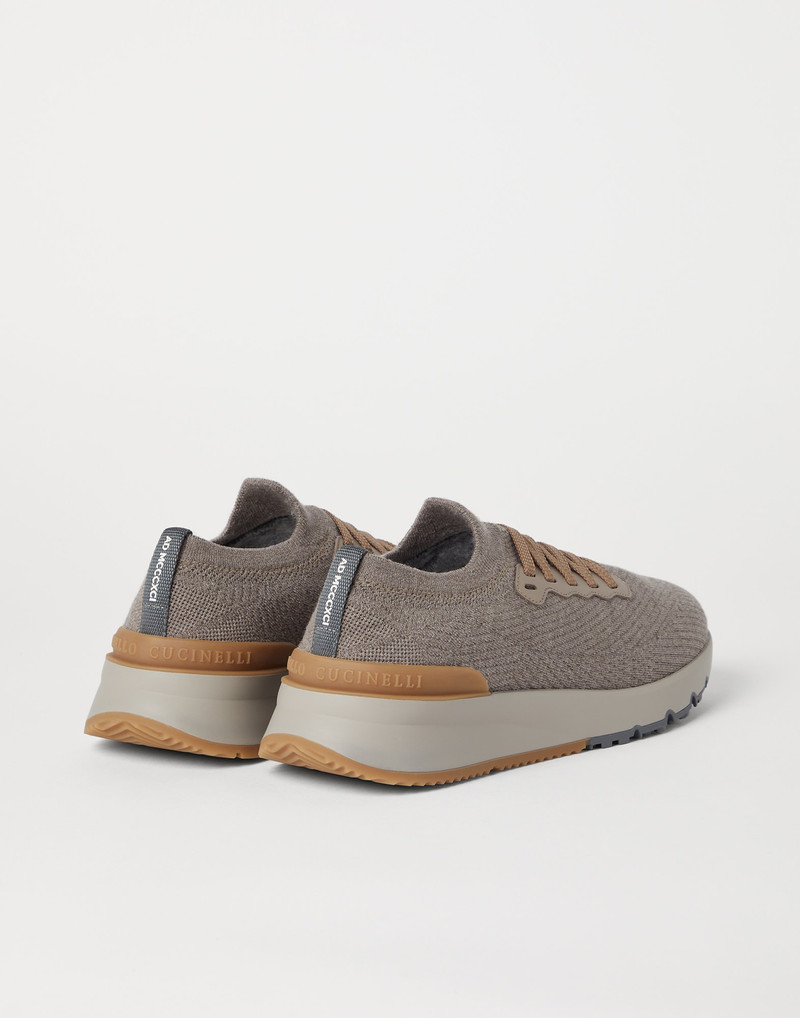 Brunello Cucinelli Wool knit and semi-polished calfskin runners with warm inner lining outlook