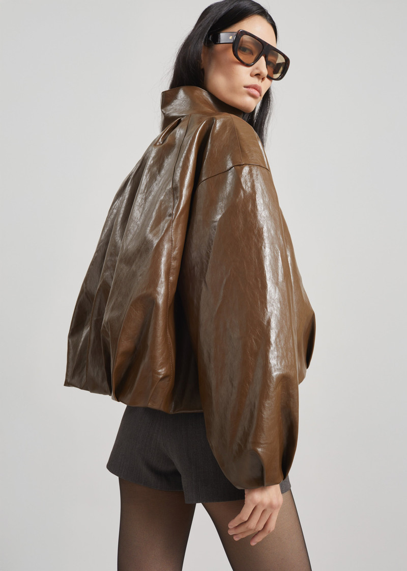 Milford Faux Leather Balloon Jacket - Brown 6