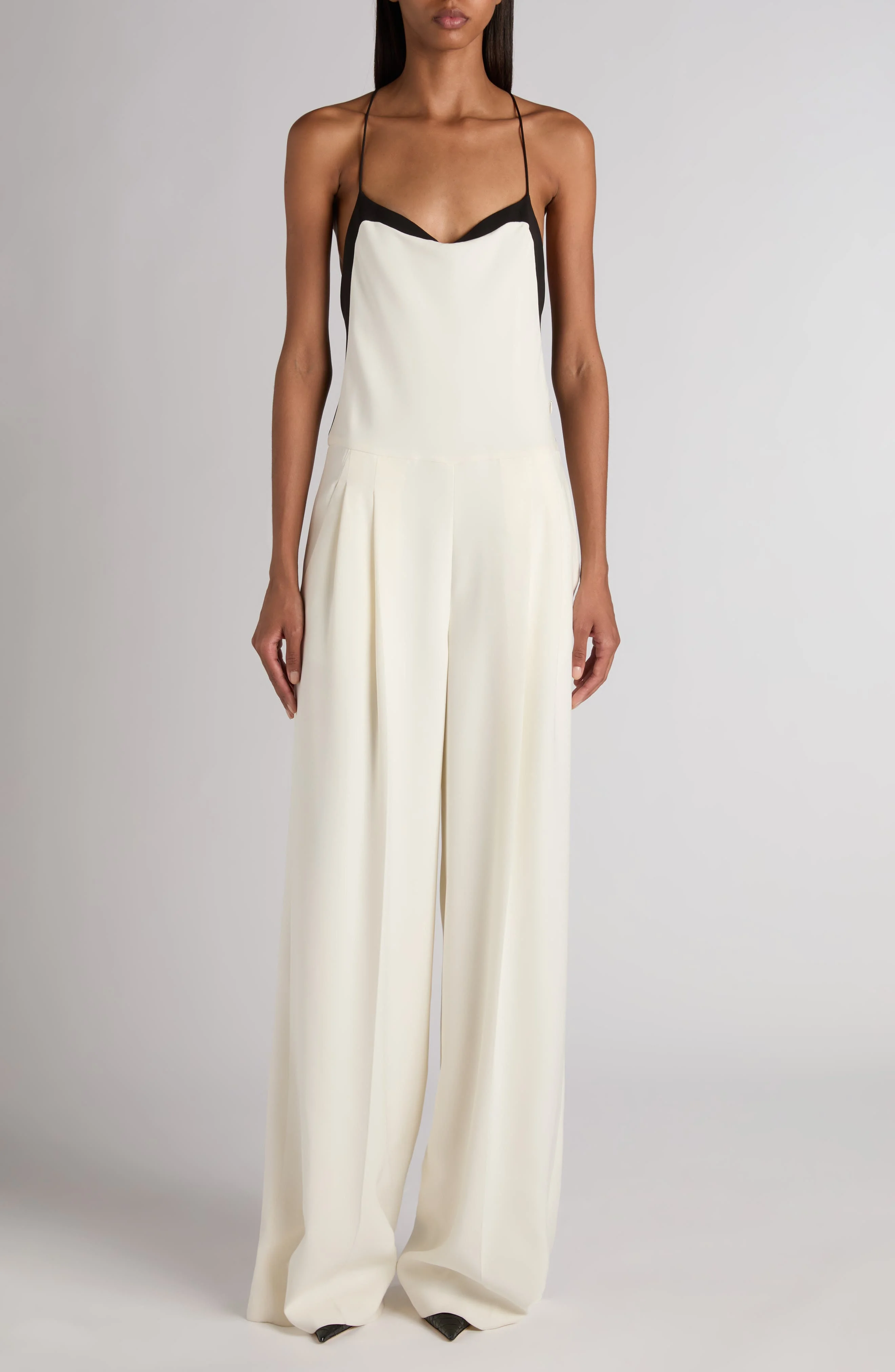 TOM FORD Double Georgette Stretch Camisole Jumpsuit in Chalk/Black at Nordstrom - 1