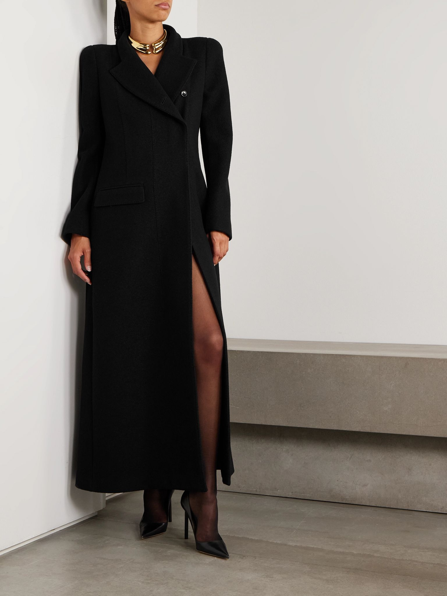 Double-breasted wool-bouclé coat Black - 2
