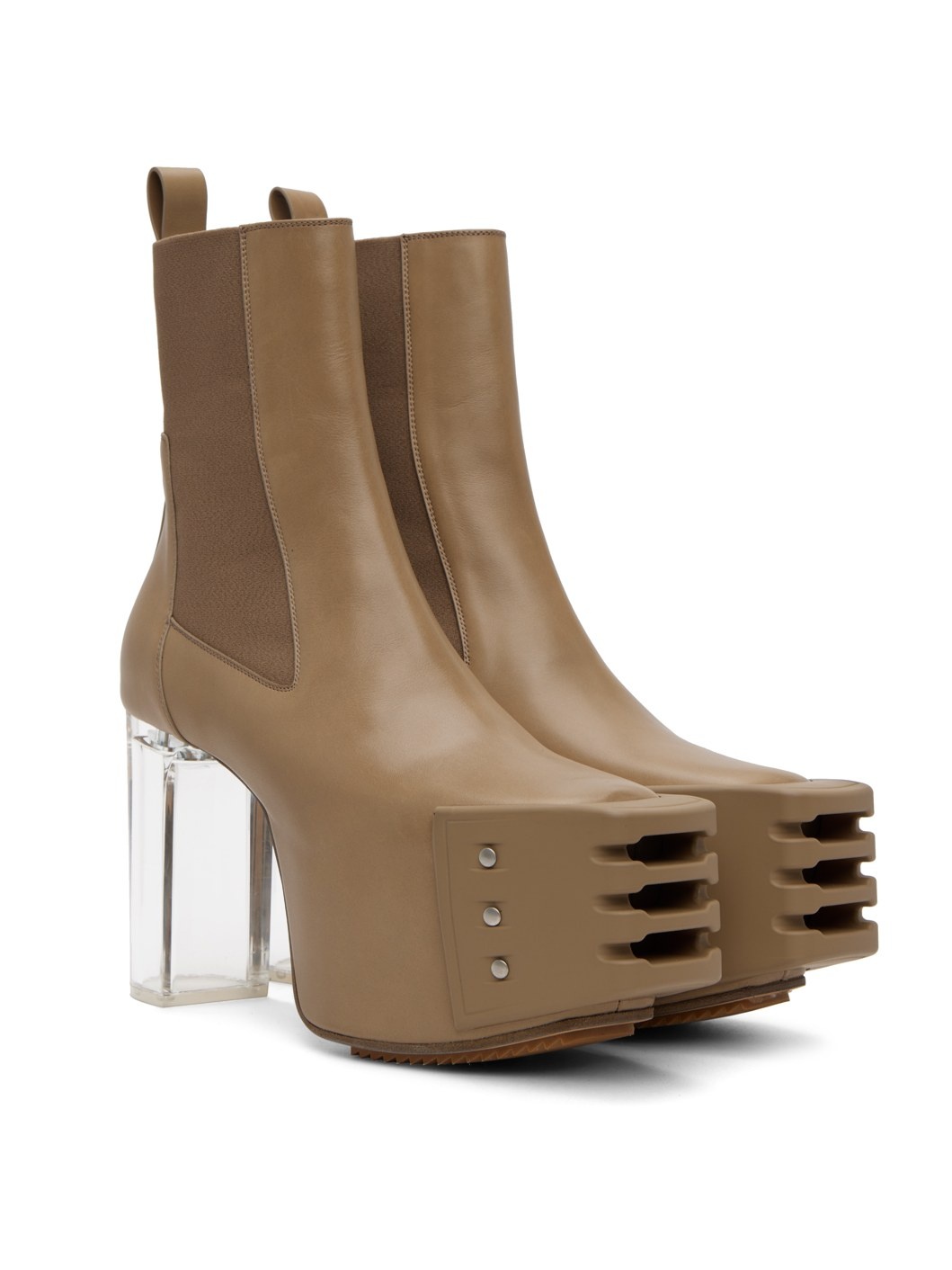 Beige Grilled Platform Boots - 4