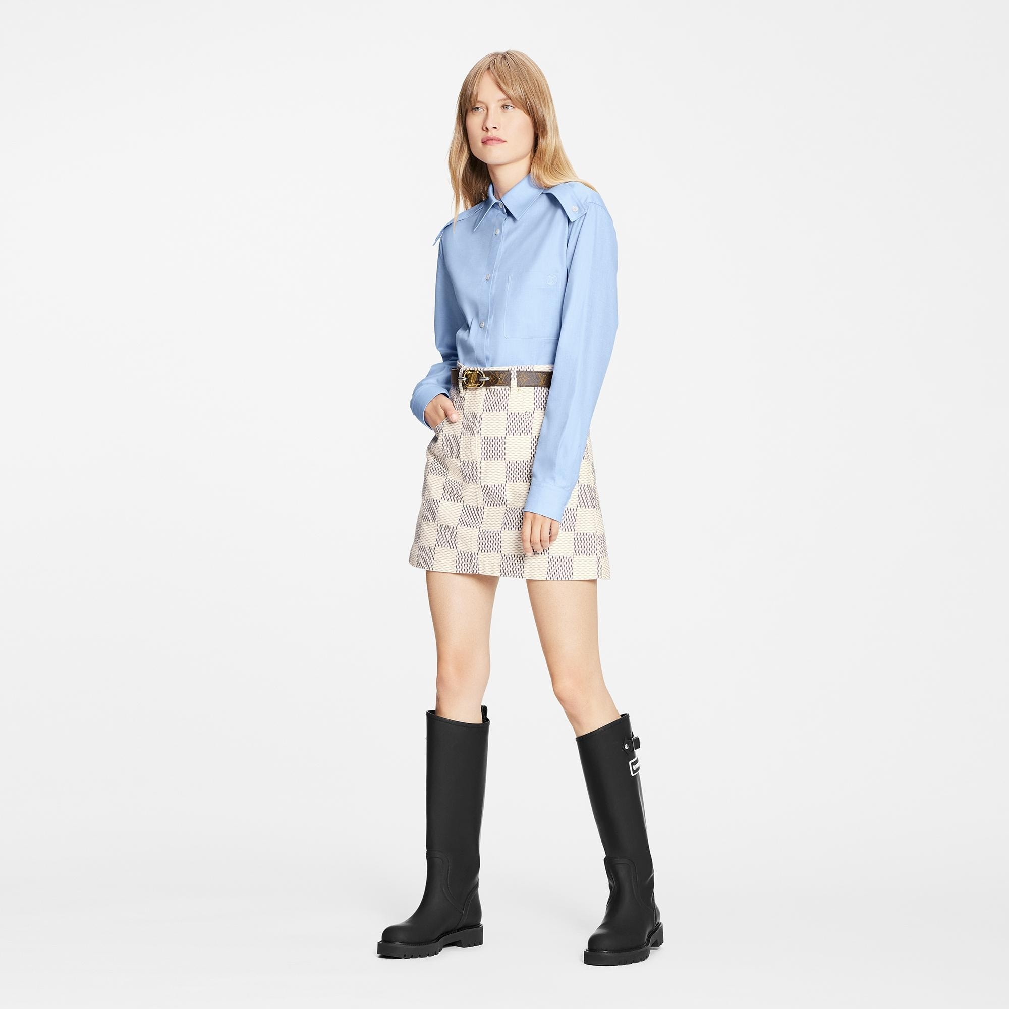 Damier Azur Denim A-line Mini Skirt - 4
