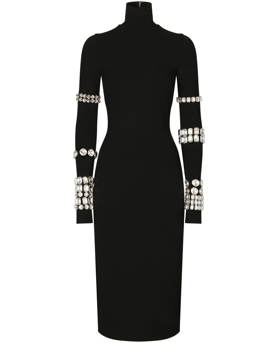 KIM DOLCE&GABBANA Calf-length dress in jersey Milano rib with rhinestones - 1