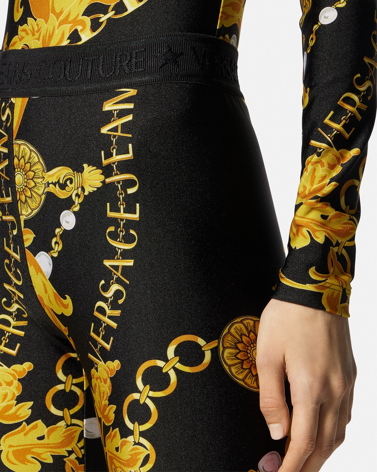 Baroque print leggings, Versace