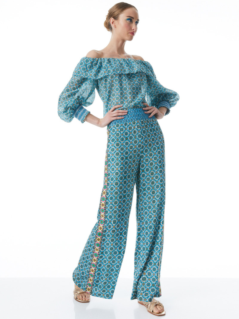 Alice + Olivia RUSSELL HIGH WAISTED SMOCKED WAISTBAND PANT outlook