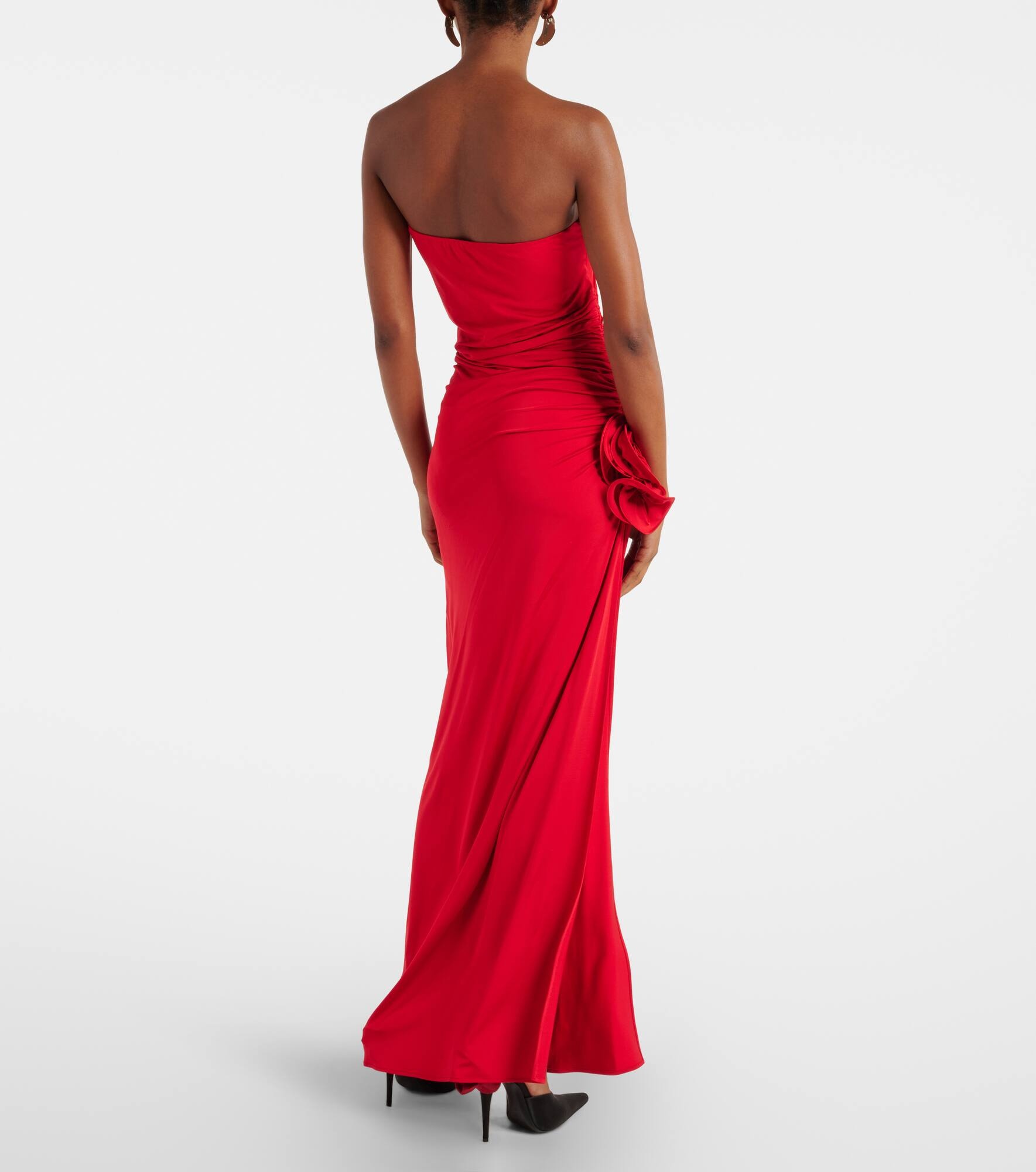 Floral-appliqué ruched jersey maxi dress - 3