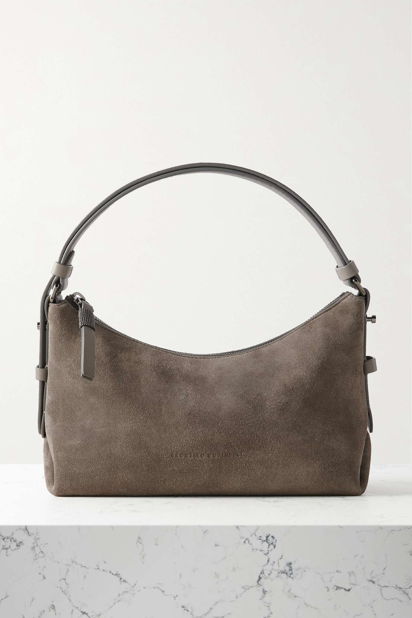 Leather-trimmed suede shoulder bag - 1