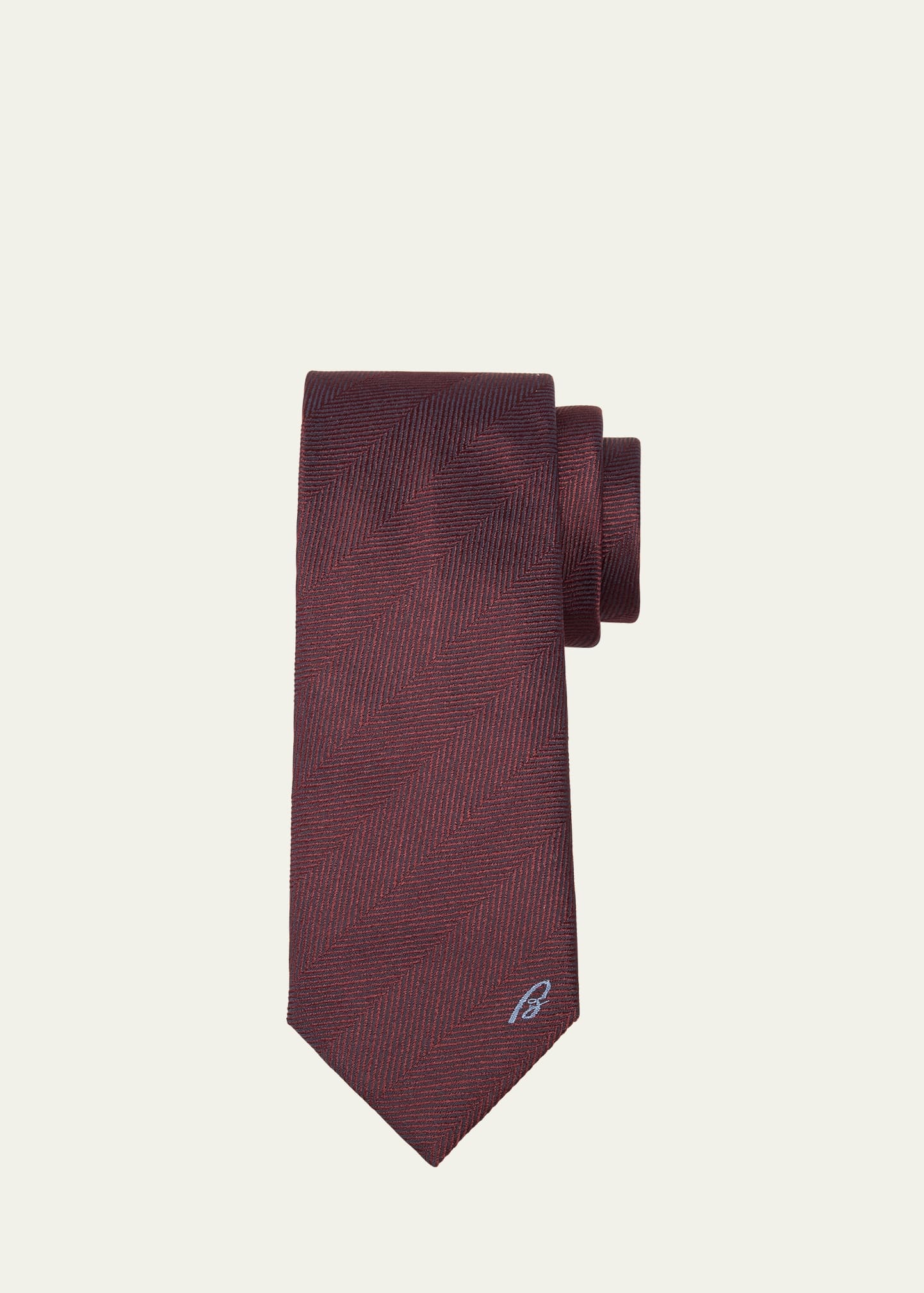 Men's Embroidered Herringbone Silk Tie - 1