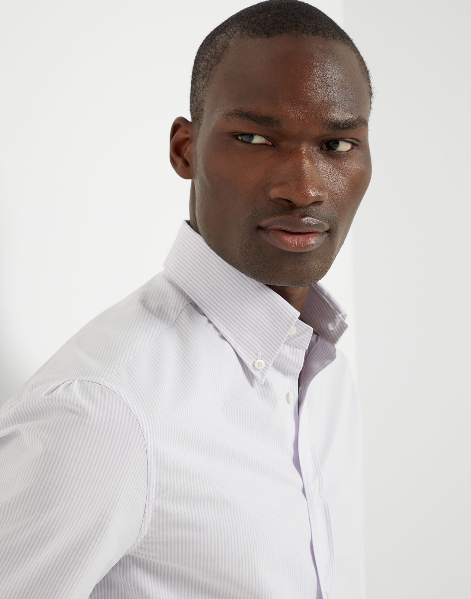 Striped poplin slim fit shirt with button-down collar - 3