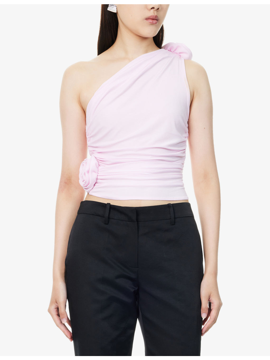 One-Shoulder Floral Stretch-Woven Top - 3