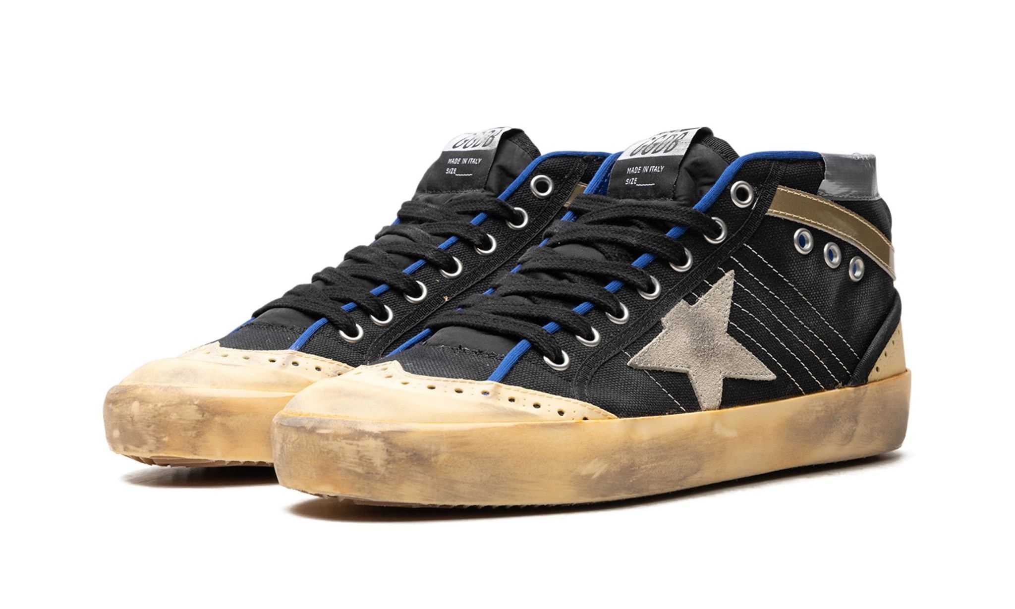 MID STAR CANVAS UPPER SUEDE STAR AND HEEL NYLON TONGUE RUBBER TOE AND SPUR "BLACK ICE VANILLA GOLD" - 2