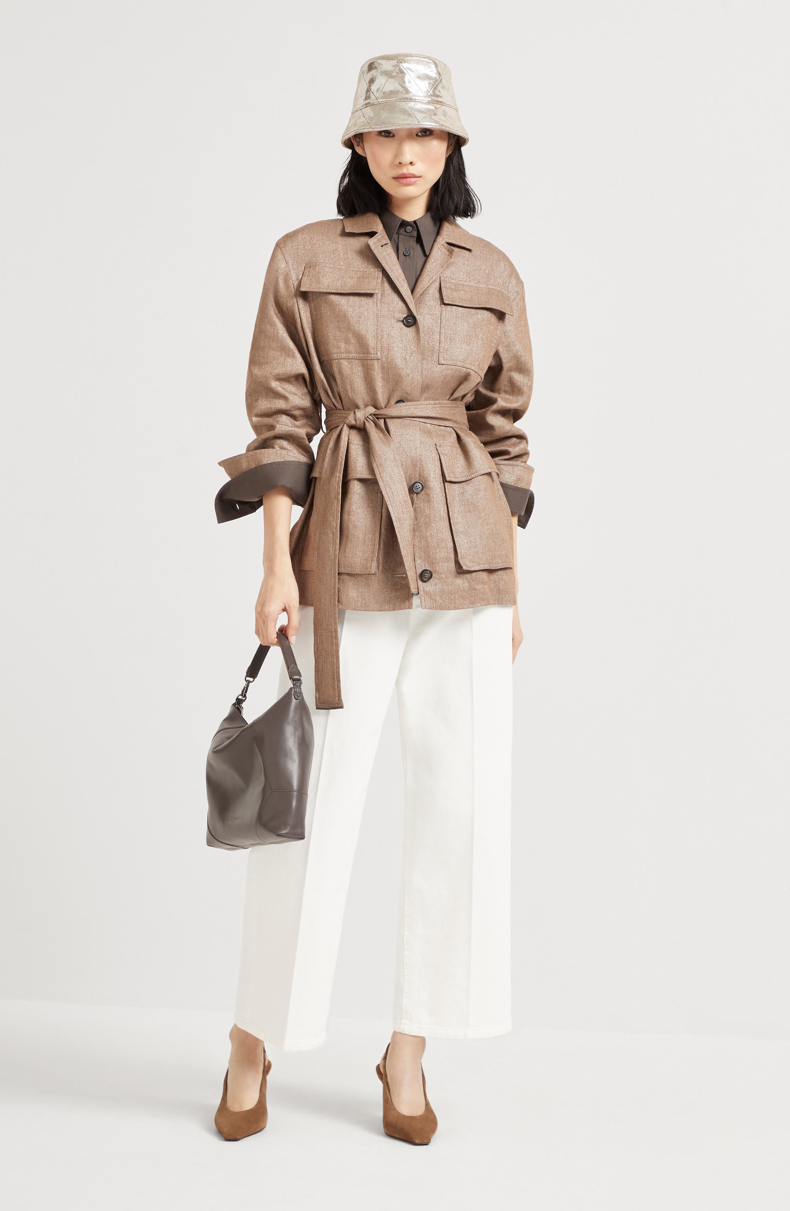 Brunello Cucinelli Sparkling twill Safari jacket in Hazelnut at Nordstrom - 6