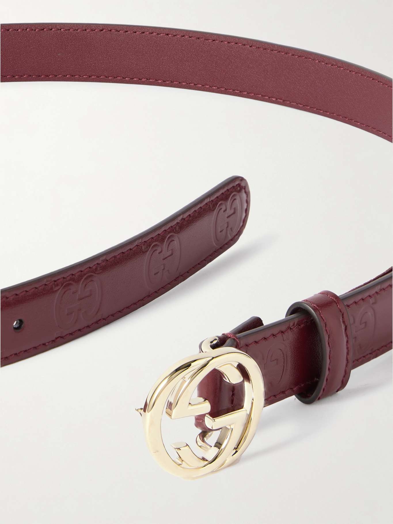 GUCCI Interlocking G logo-debossed leather belt | netaporter