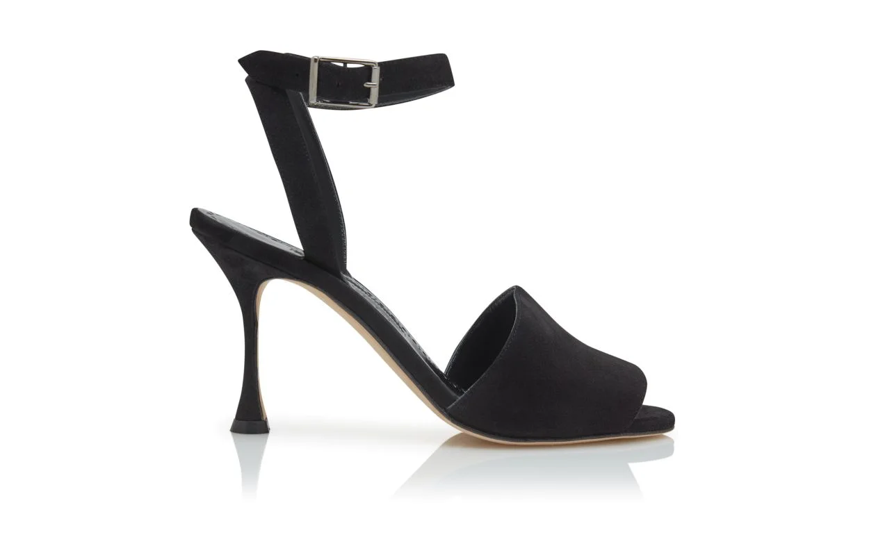 Black Suede Ankle Strap Sandals - 1