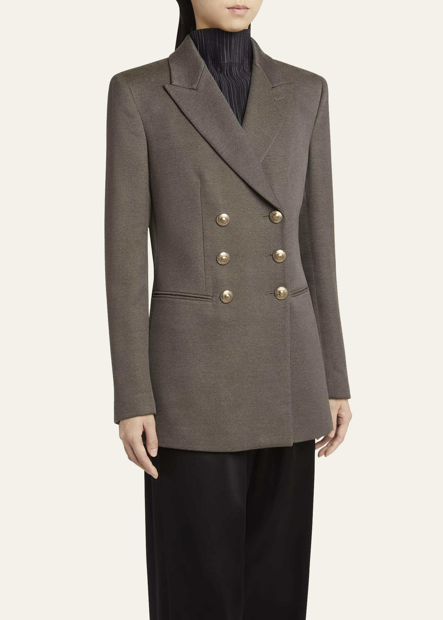 Silk Cotton Double-Breasted Blazer - 4