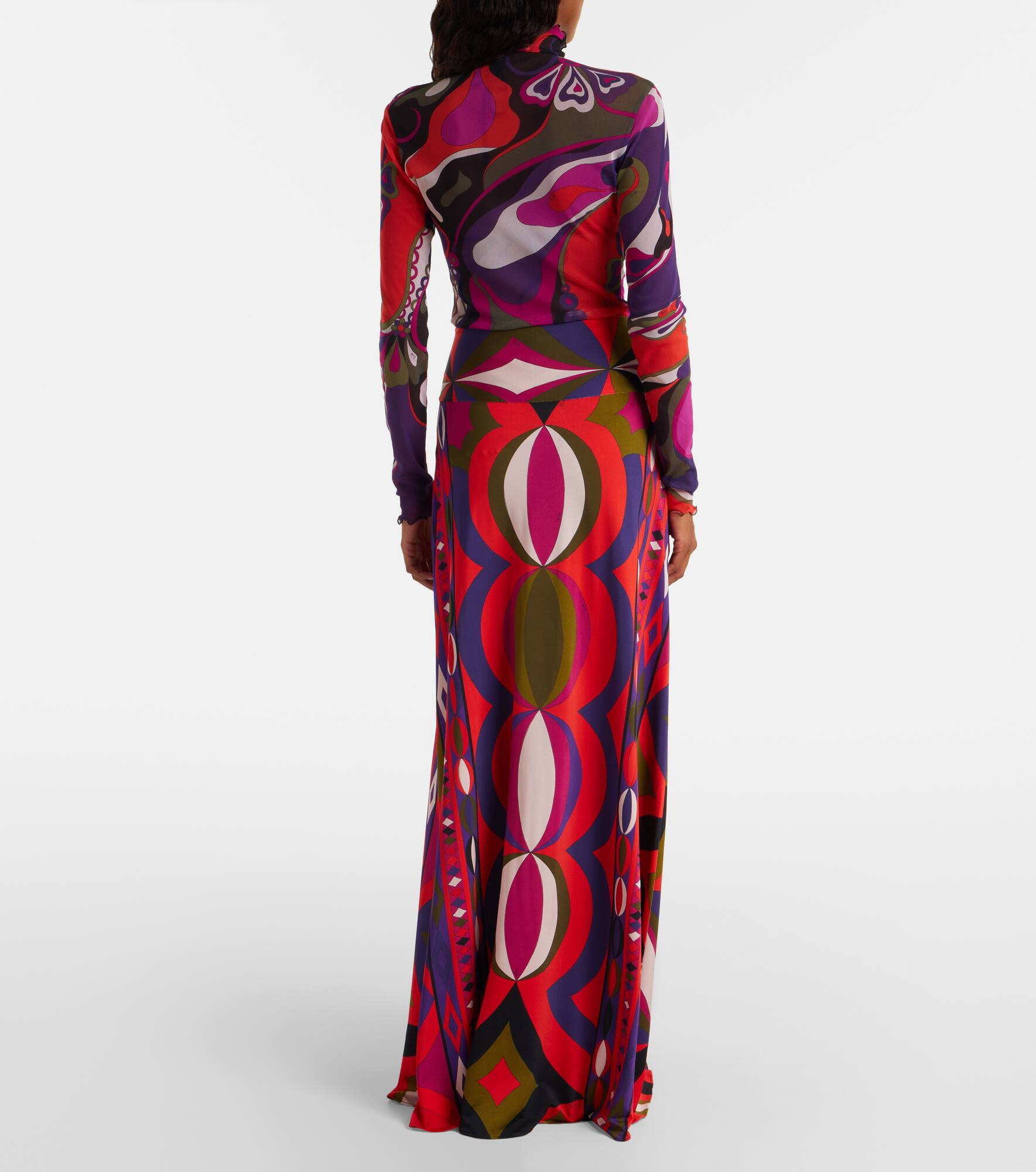 Printed jersey satin maxi skirt - 3