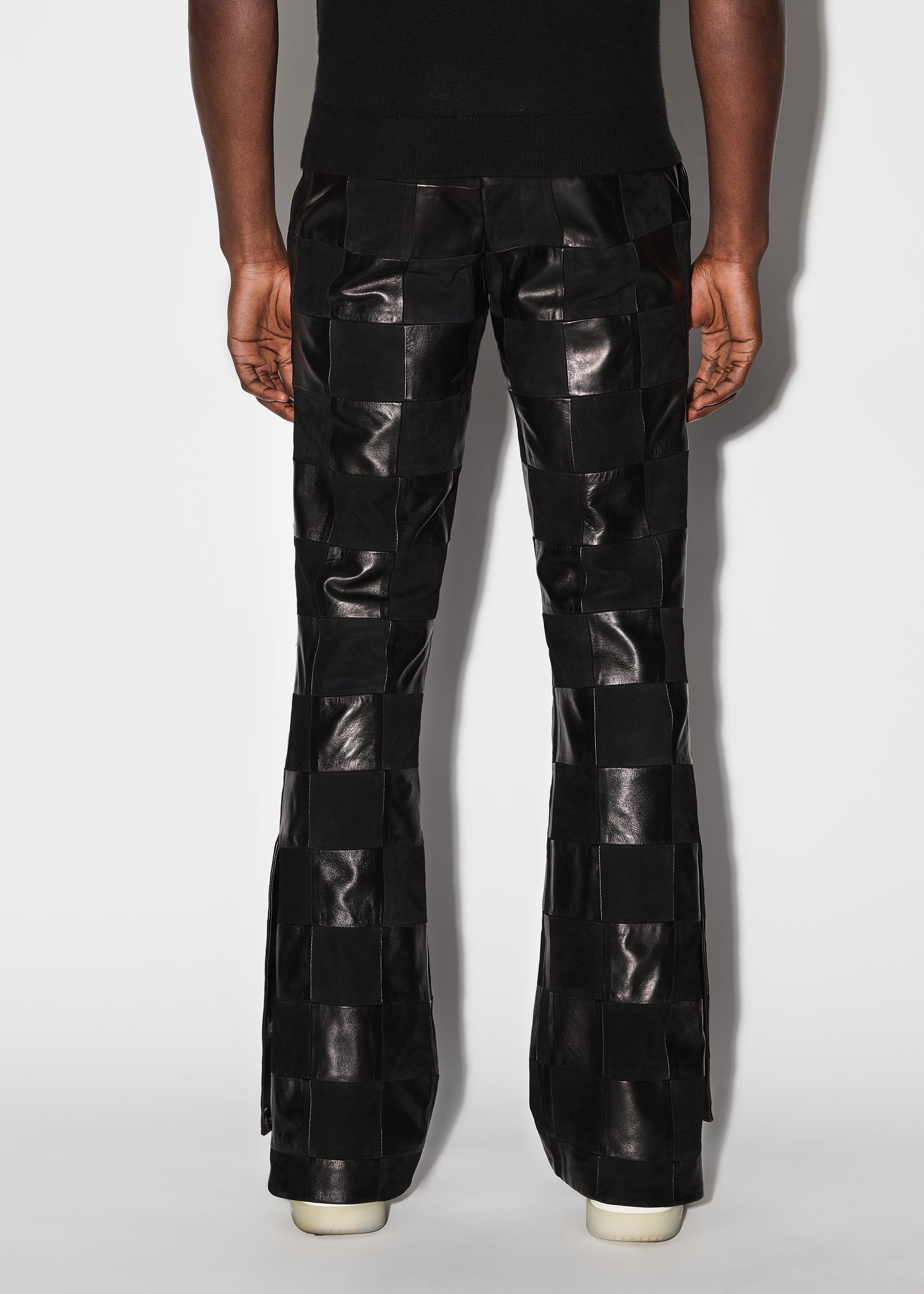 MIXED CHECK PATCH FLARE PANTS - 4