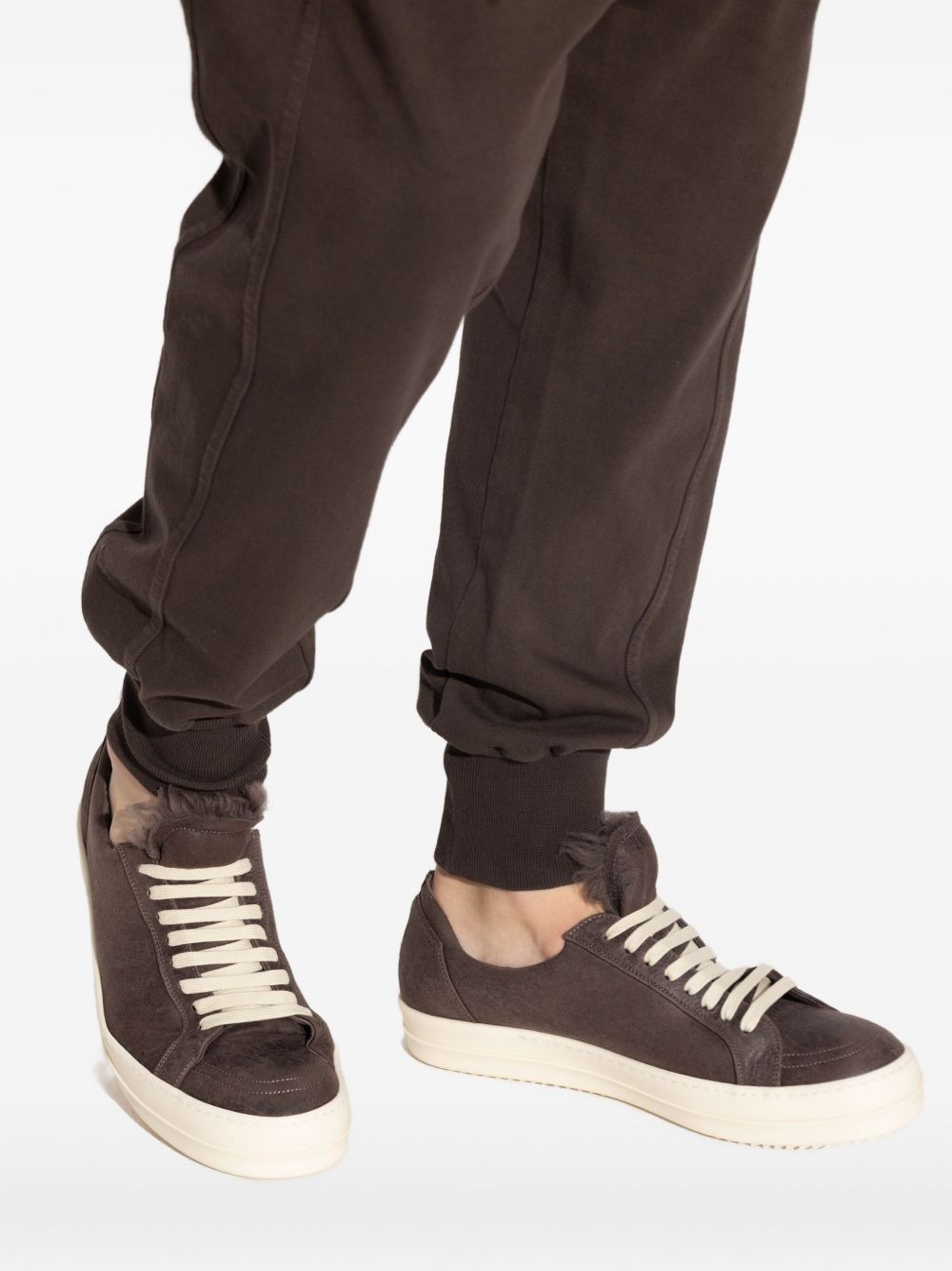 shearling-trimmed leather sneakers - 5