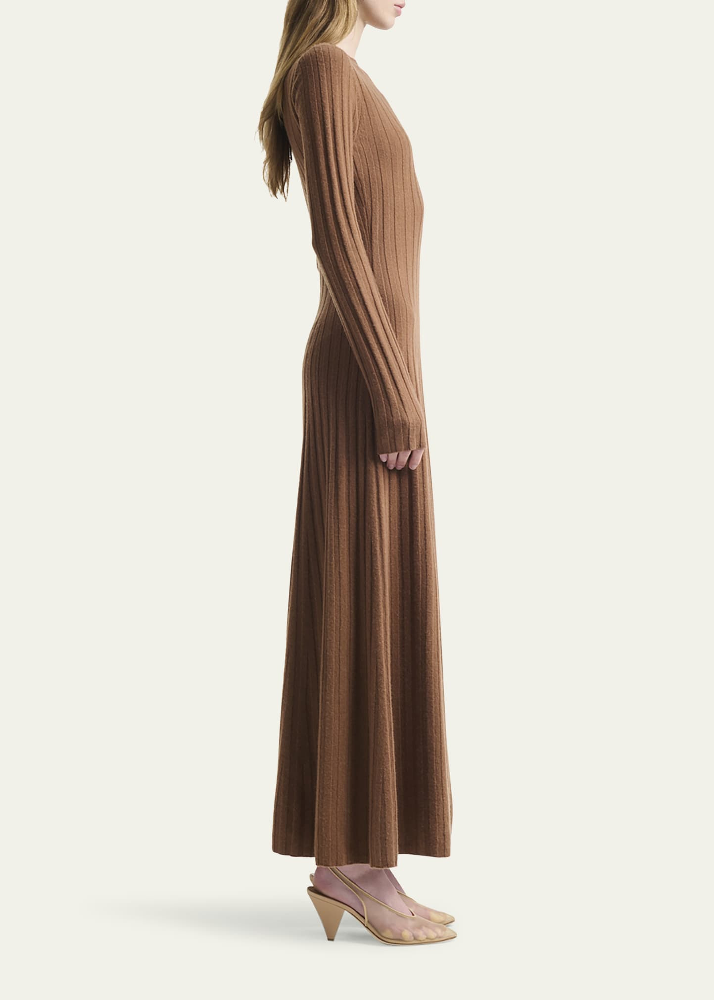 Gia Long-Sleeve Wool-Cashmere Rib Maxi Dress - 4