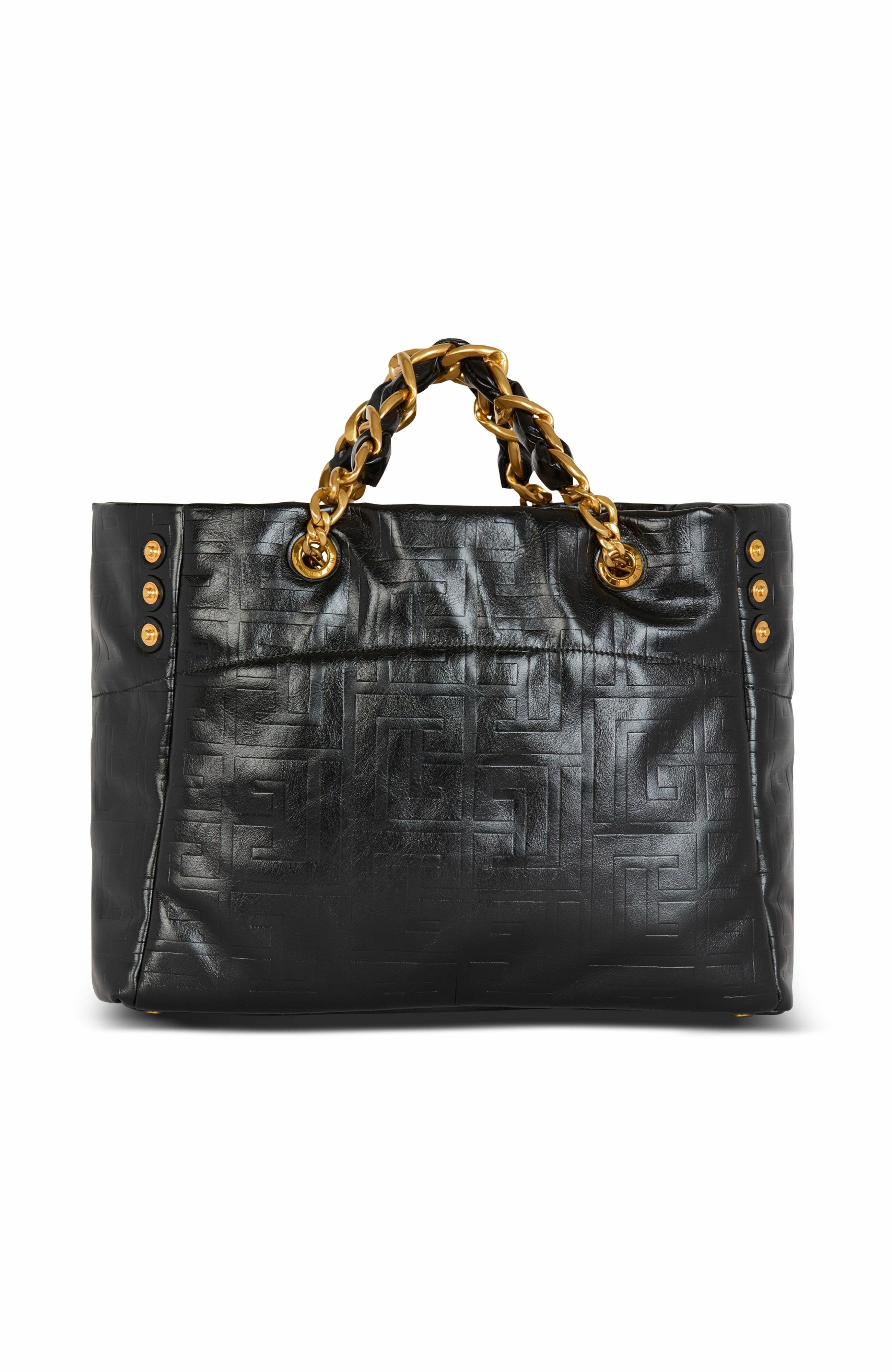 Balmain 1945 Soft PB-monogrammed crinkled leather tote bag in Black at Nordstrom - 2