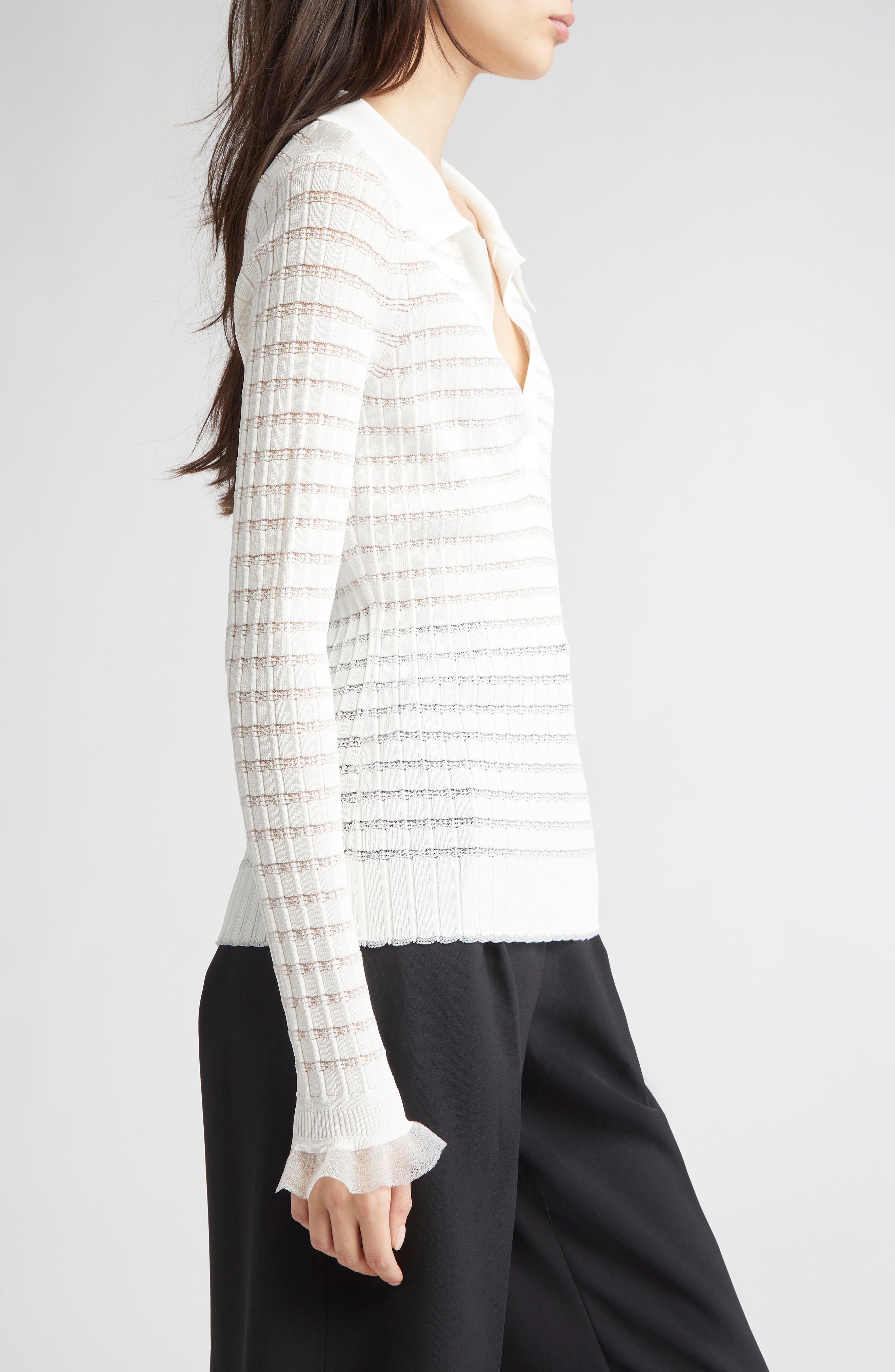 3.1 Phillip Lim Texture Knit Long Sleeve Polo in Ivory at Nordstrom - 4