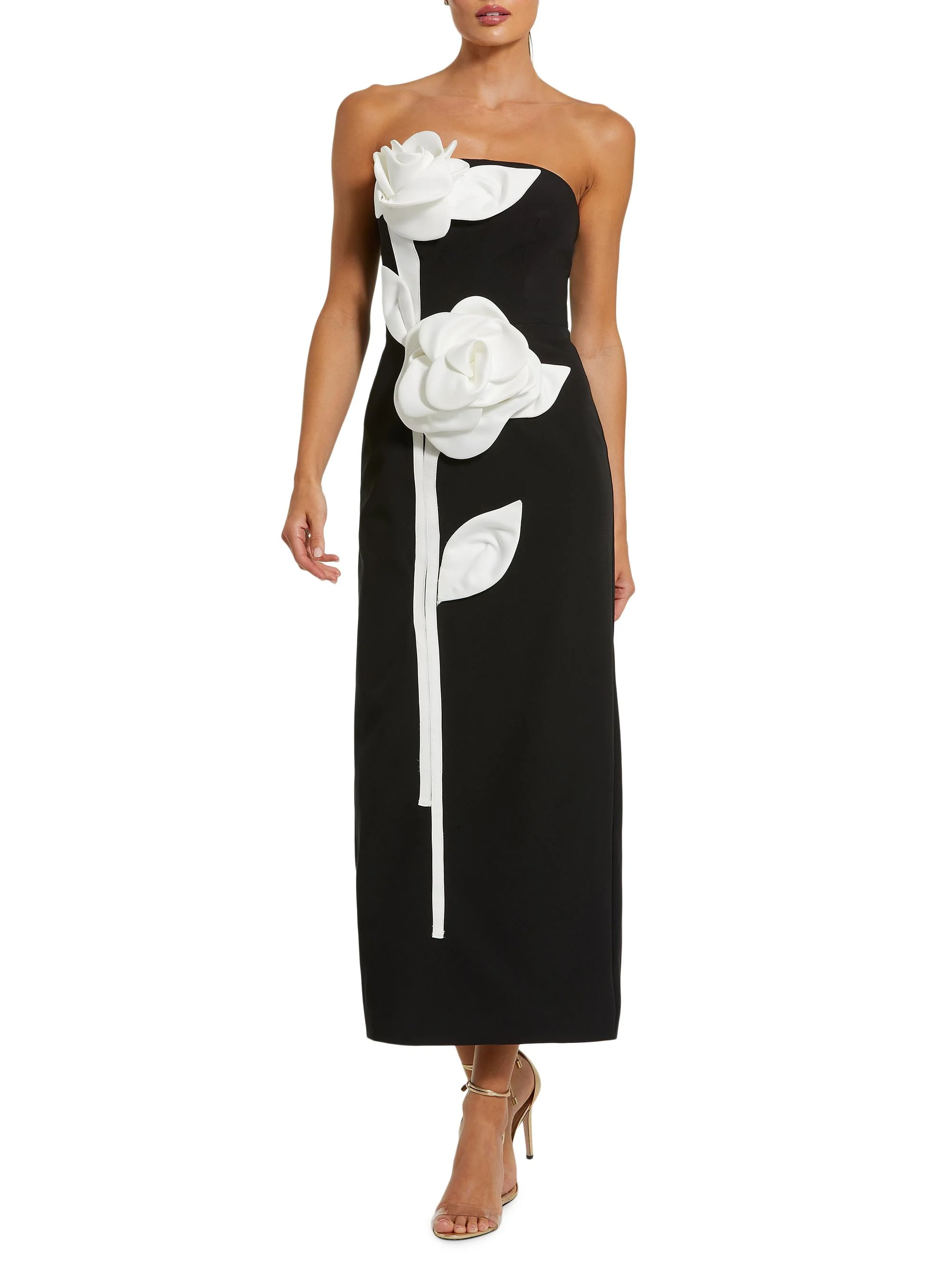 Women's Floral Crepe Strapless Maxi Dress - Black Ivory - 1