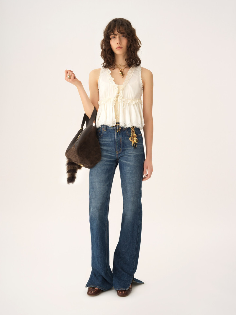 Chloé TIE-FRONT SLEEVELESS TOP IN WASHED SILK SATIN & LACE outlook