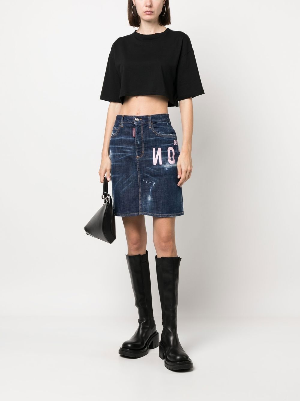 logo-print detail denim skirt - 2