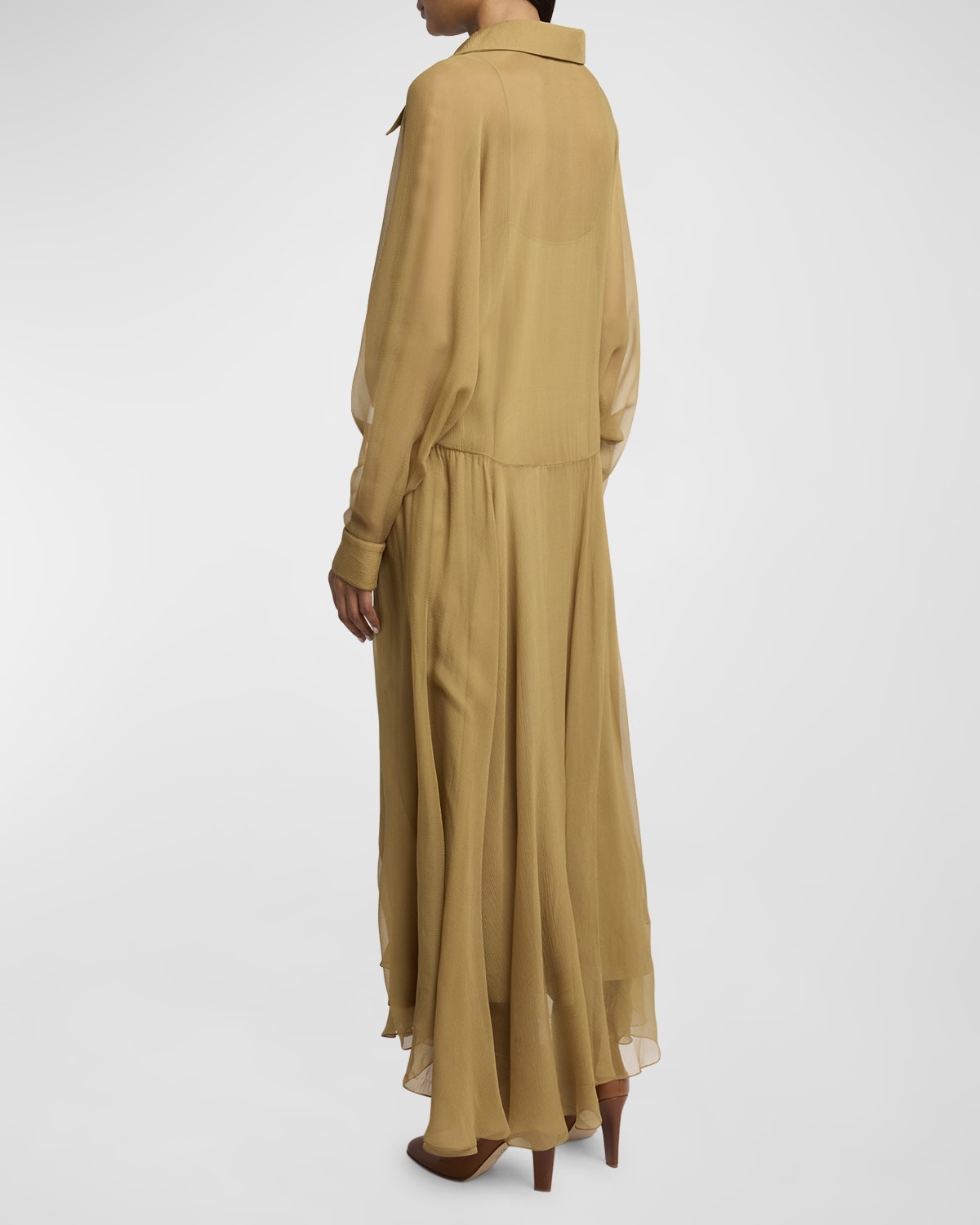 Long-Sleeve Organic Silk Maxi Shirtdress - 4