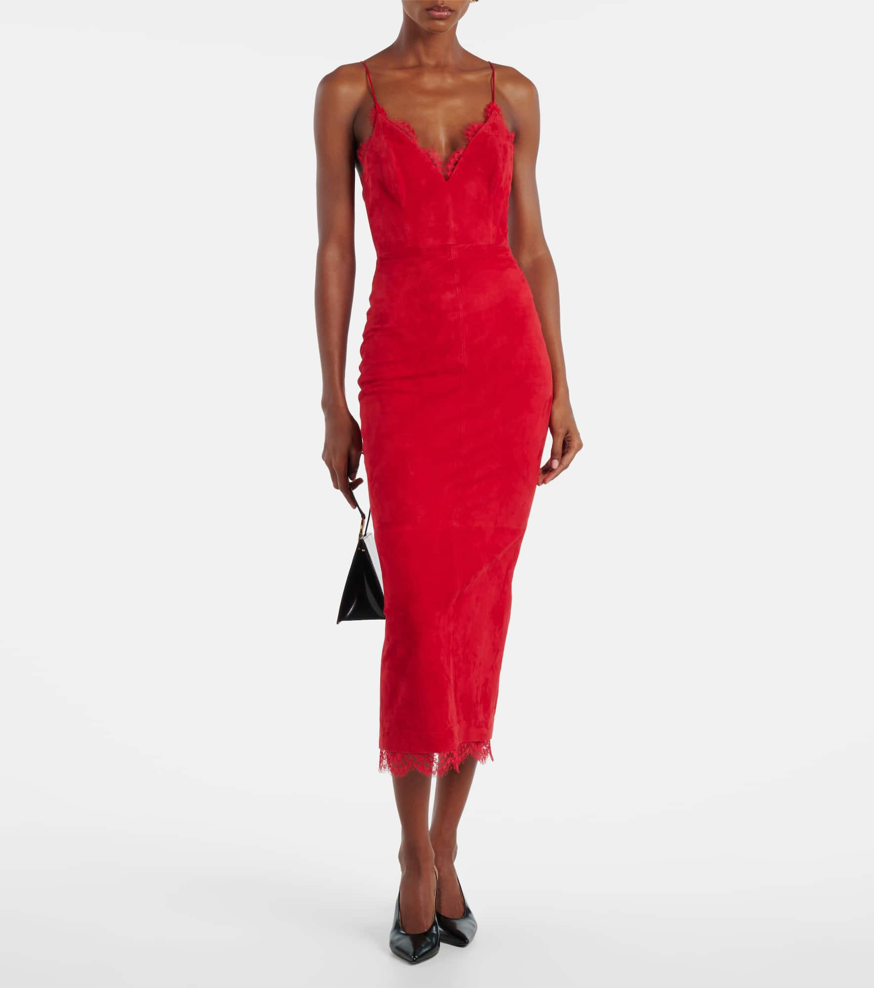 Lace-trimmed suede midi dress - 2