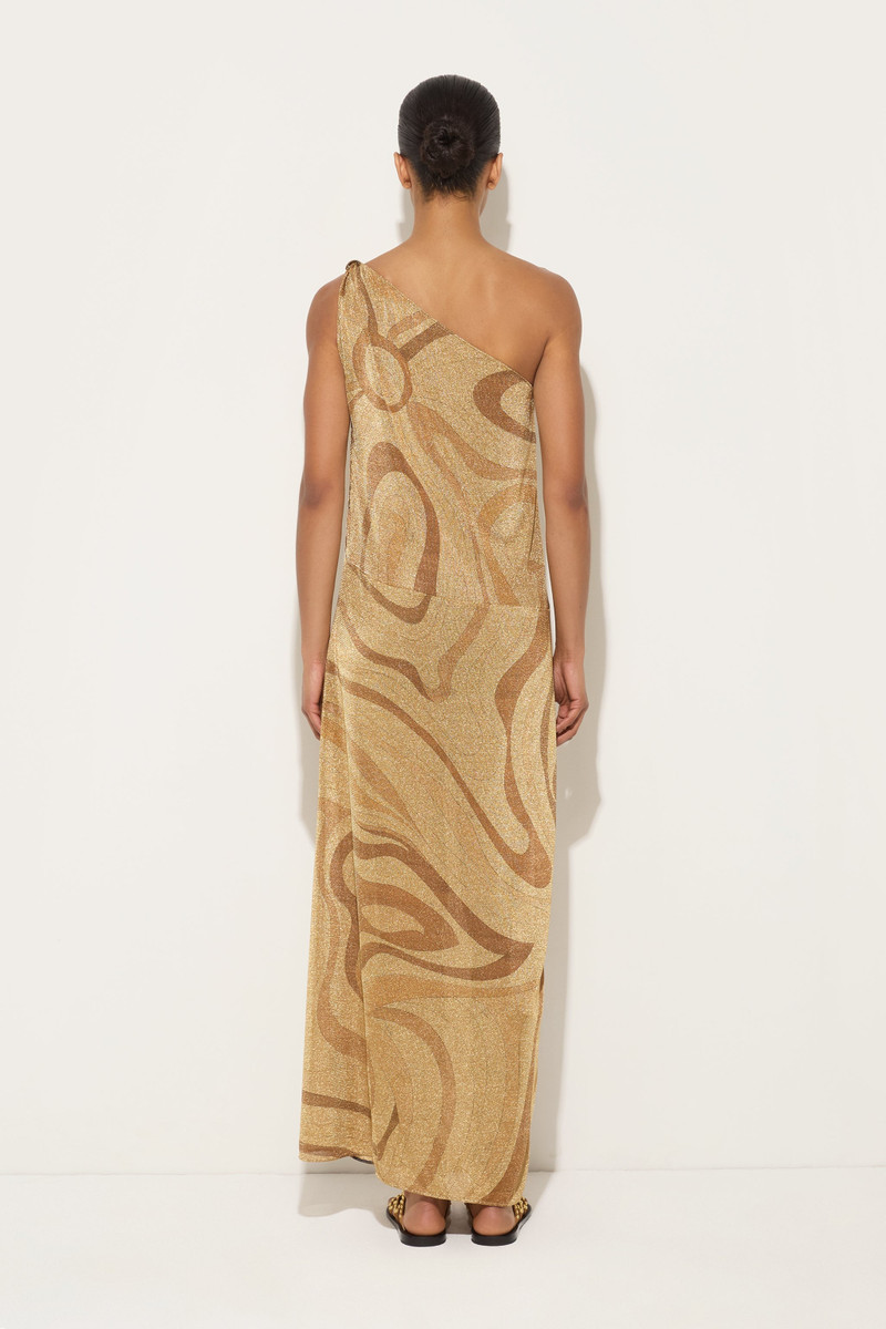 MARMO PRINT ONE-SHOULDER LAME DRESS 3