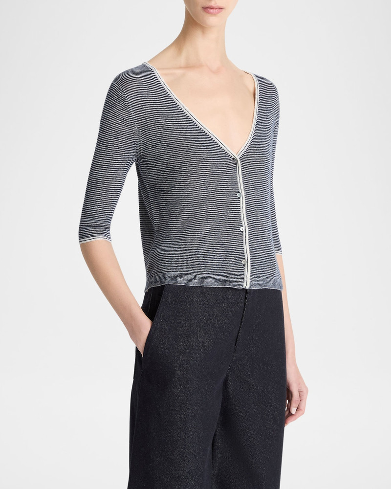 Vince Micro-Stripe V-Neck Cardigan outlook