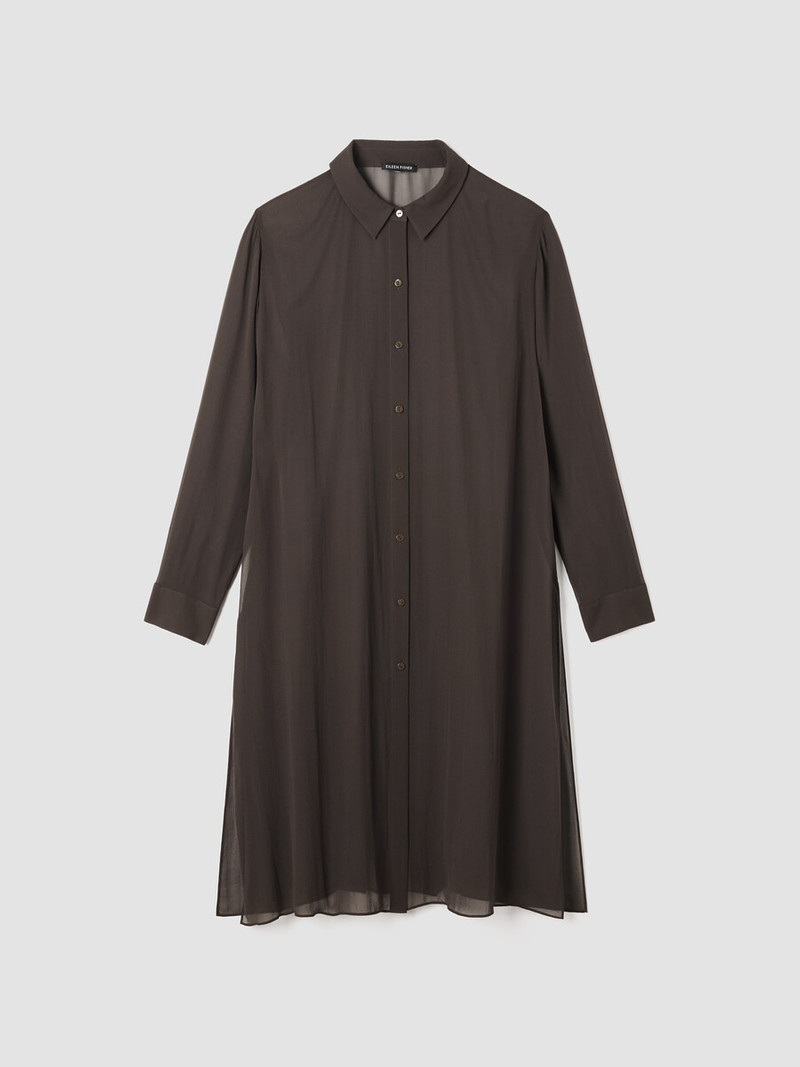 Sheer Silk Georgette Classic Collar Long Shirt 1