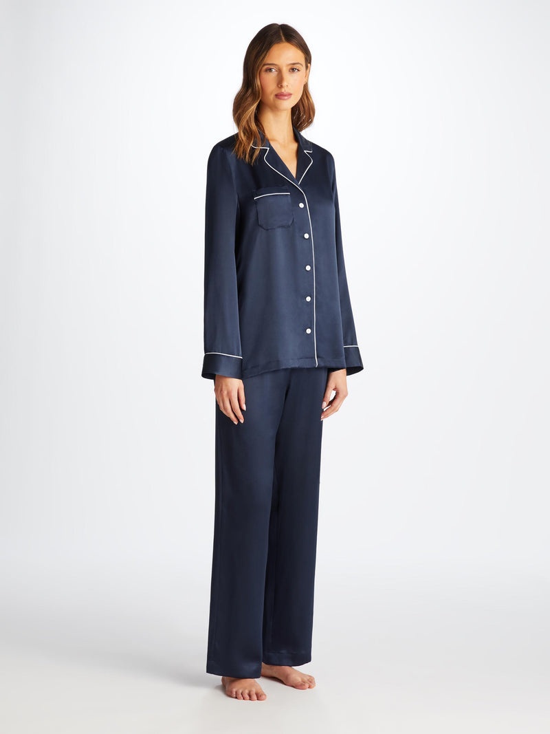 Women's Pajamas Bailey Silk Satin Navy - 2