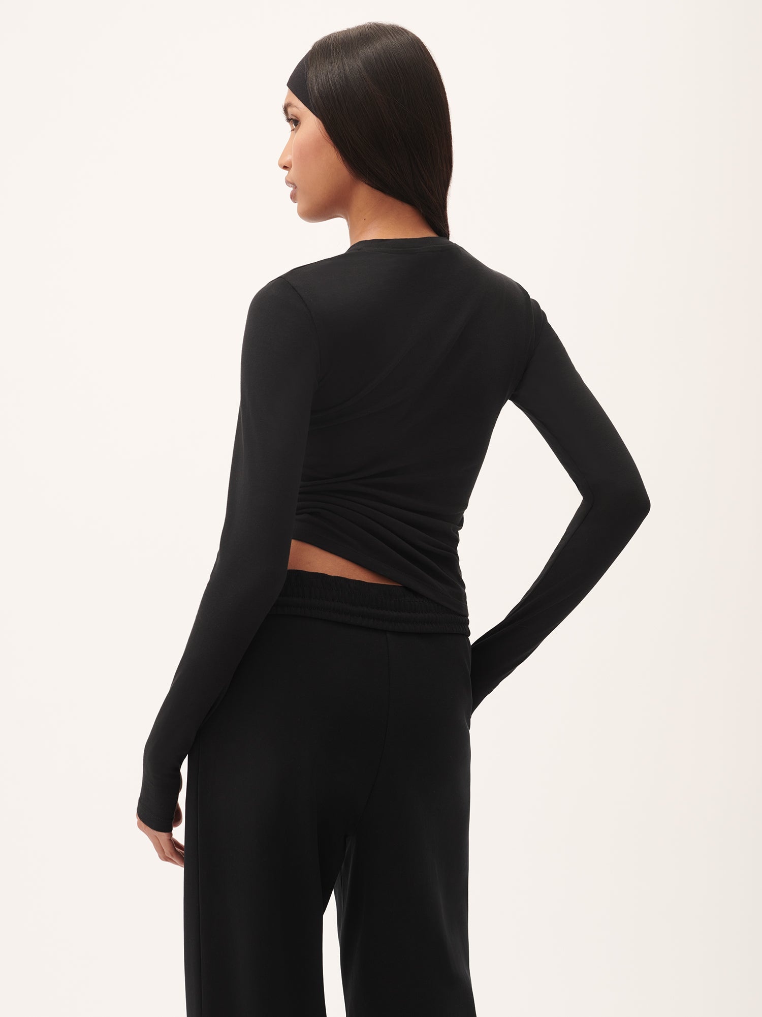 Womens 365 Cotton-Stretch Long-Sleeved Top - Black - 5