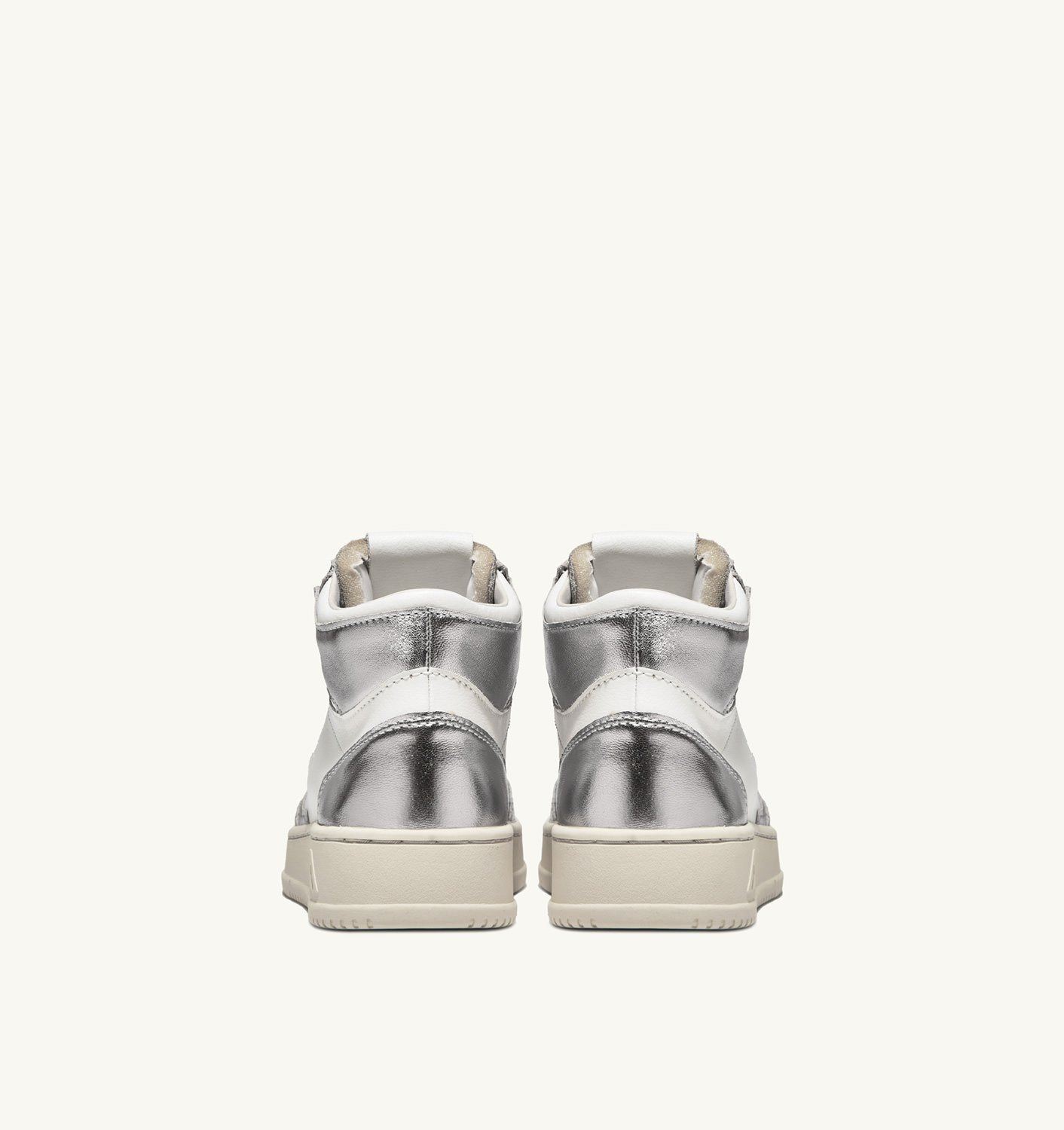 MEDALIST MID BICOLOR SNEAKERS IN WHITE AND SILVER LEATHER - 3