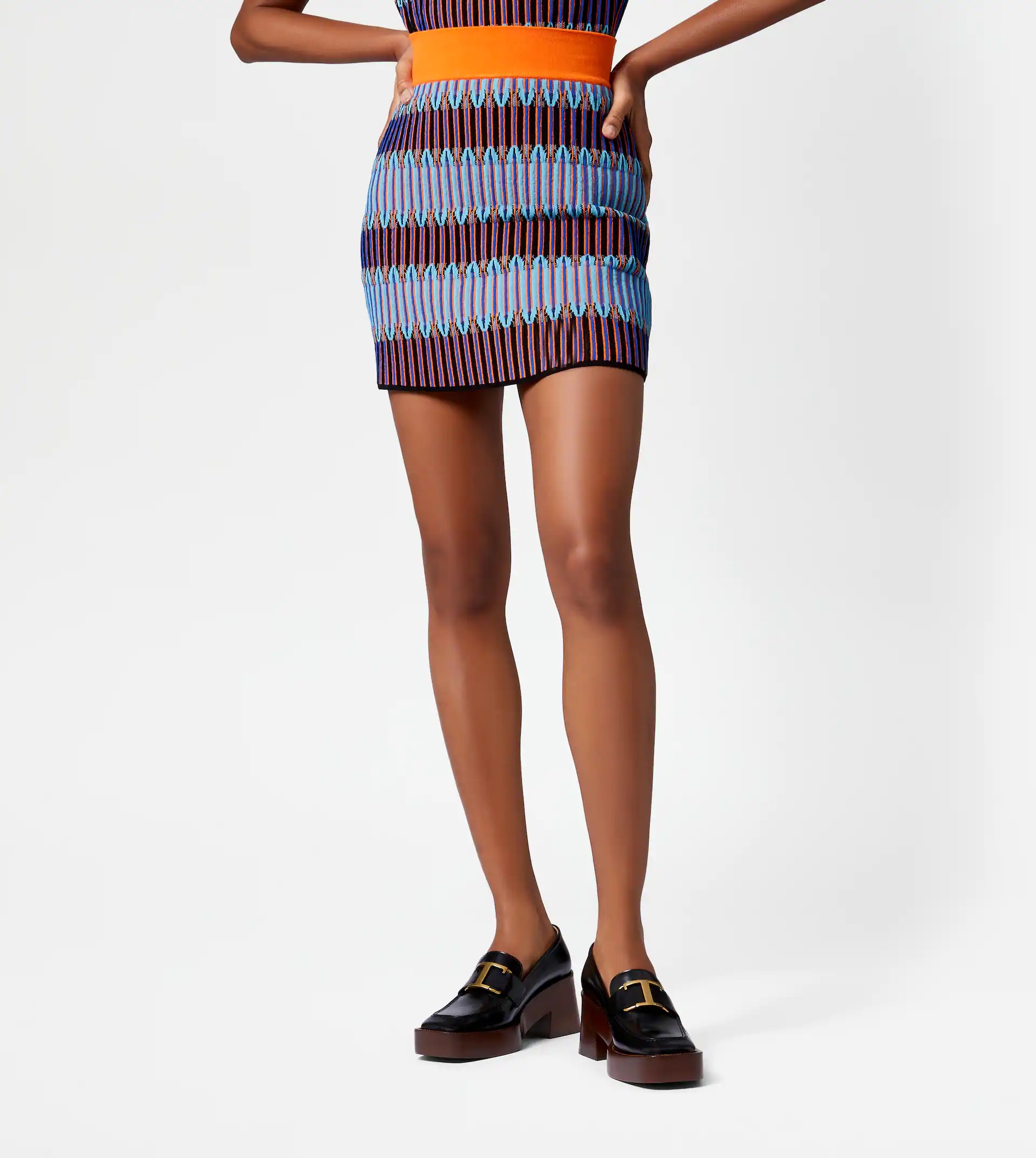JACQUARD MINISKIRT - LIGHT BLUE, ORANGE - 7