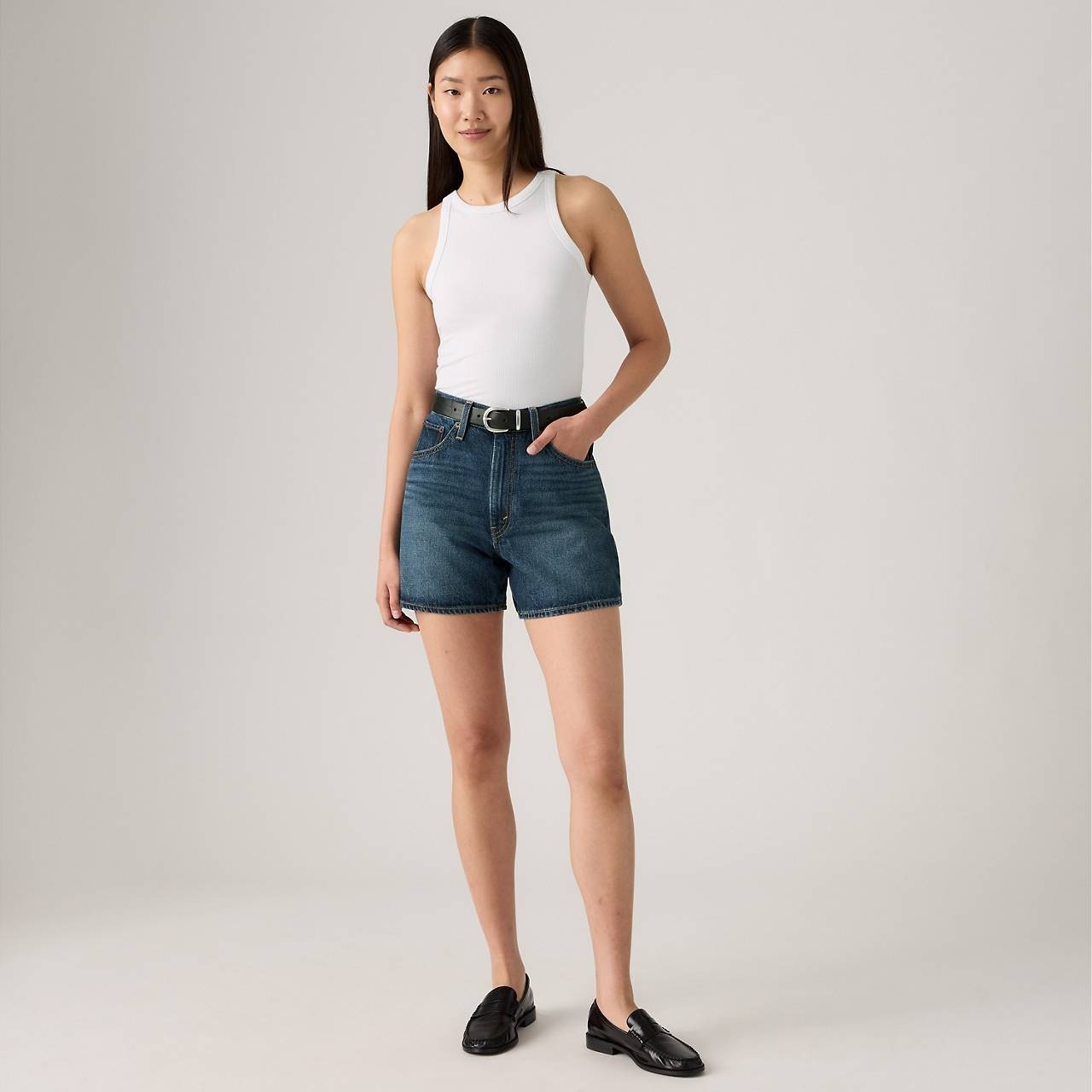 HIGH RISE CINCH MID-THIGH WOMEN'S SHORTS - 3