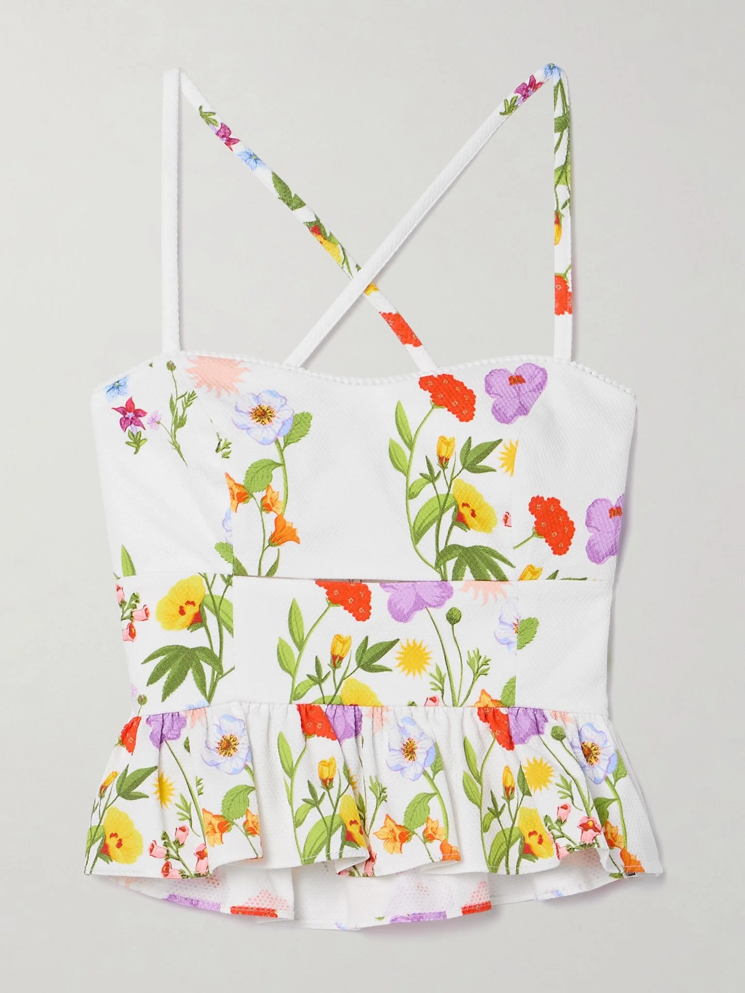 Callie cutout printed cotton-blend piqué peplum top Multi - 1